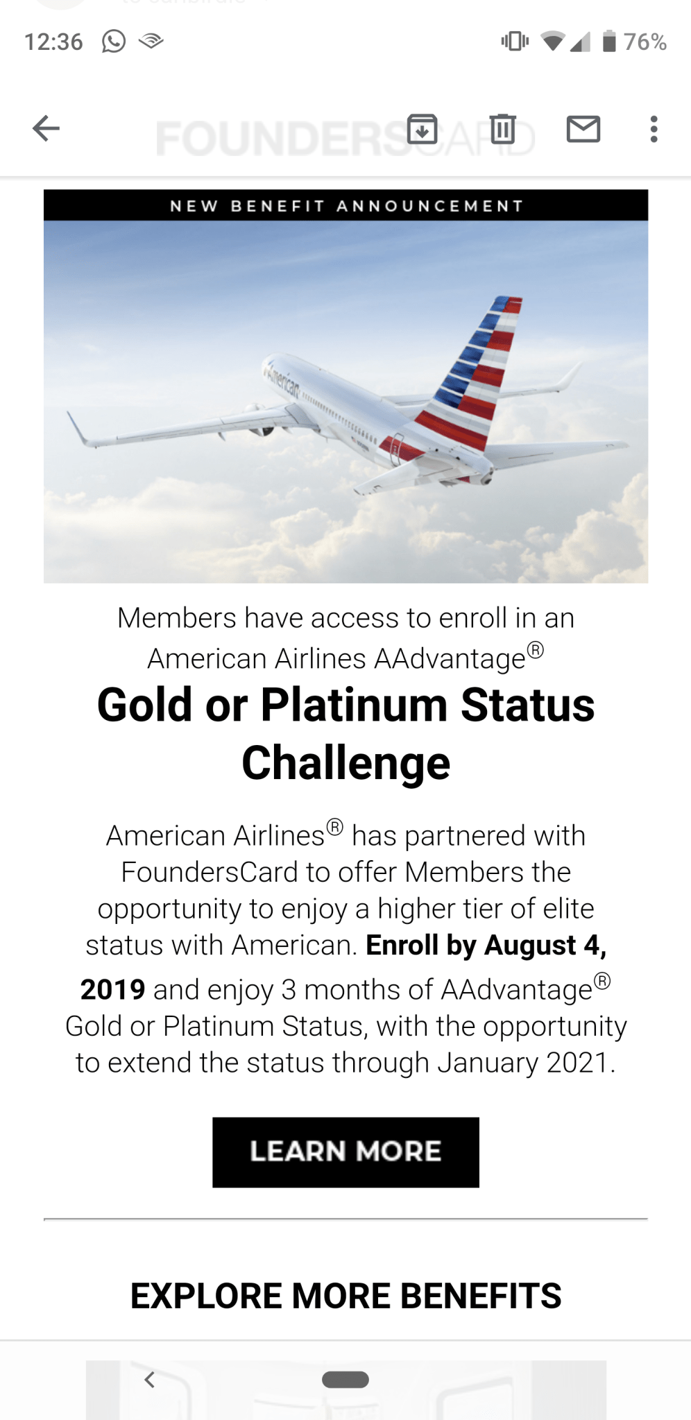Earn United Gold and AA Gold or Platinum Status Through FoundersCard