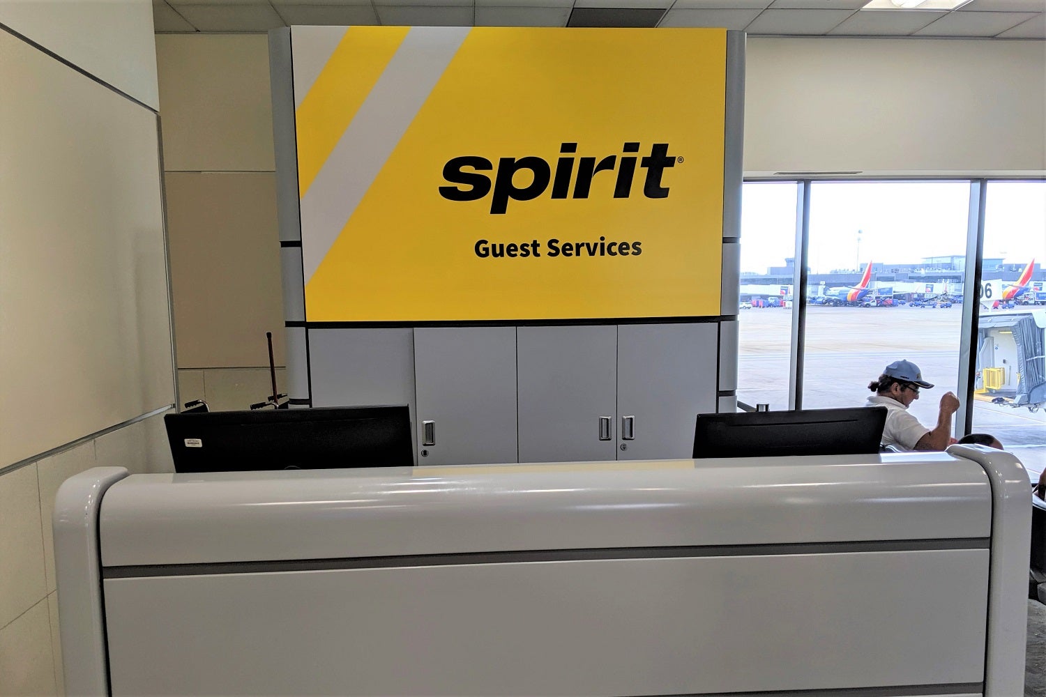 unstaffed Spirit Guest Services desk in ATL JT Genter