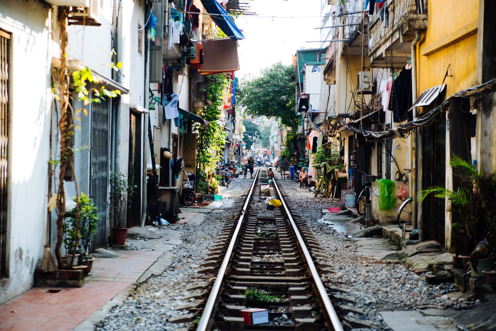 Life of people who live near the railway in Hanoi ancient town.