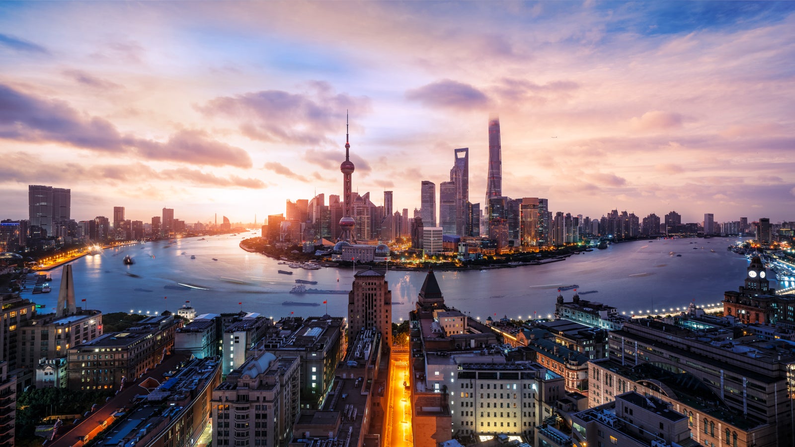 Elevated View Of Shanghai Lujiazui At Dawn