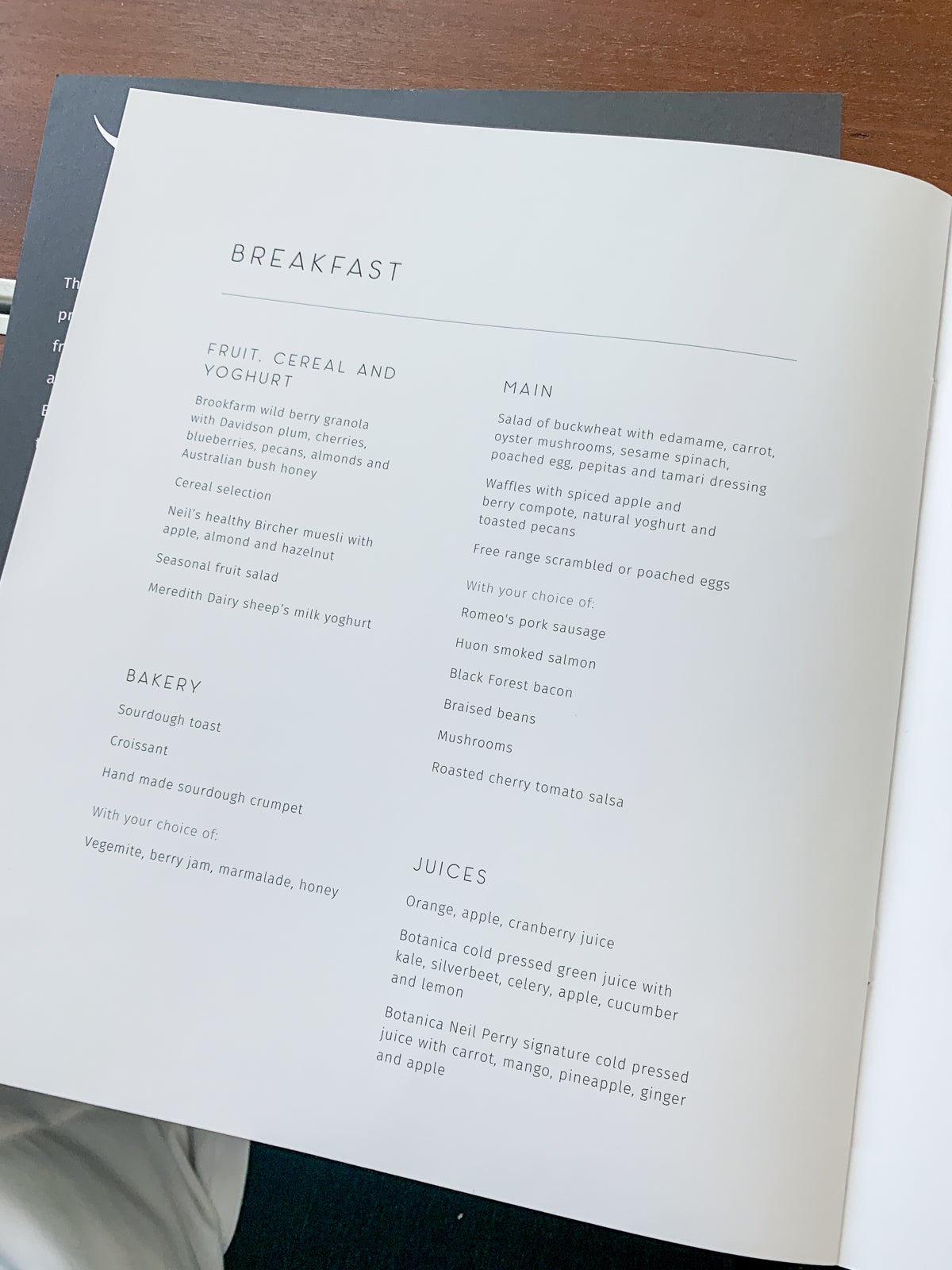 Qantas A380 First Class Menu