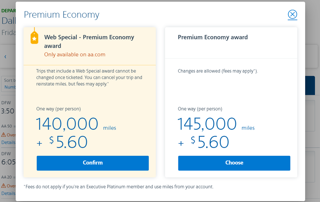 American expanding web special pricing to international premium cabins