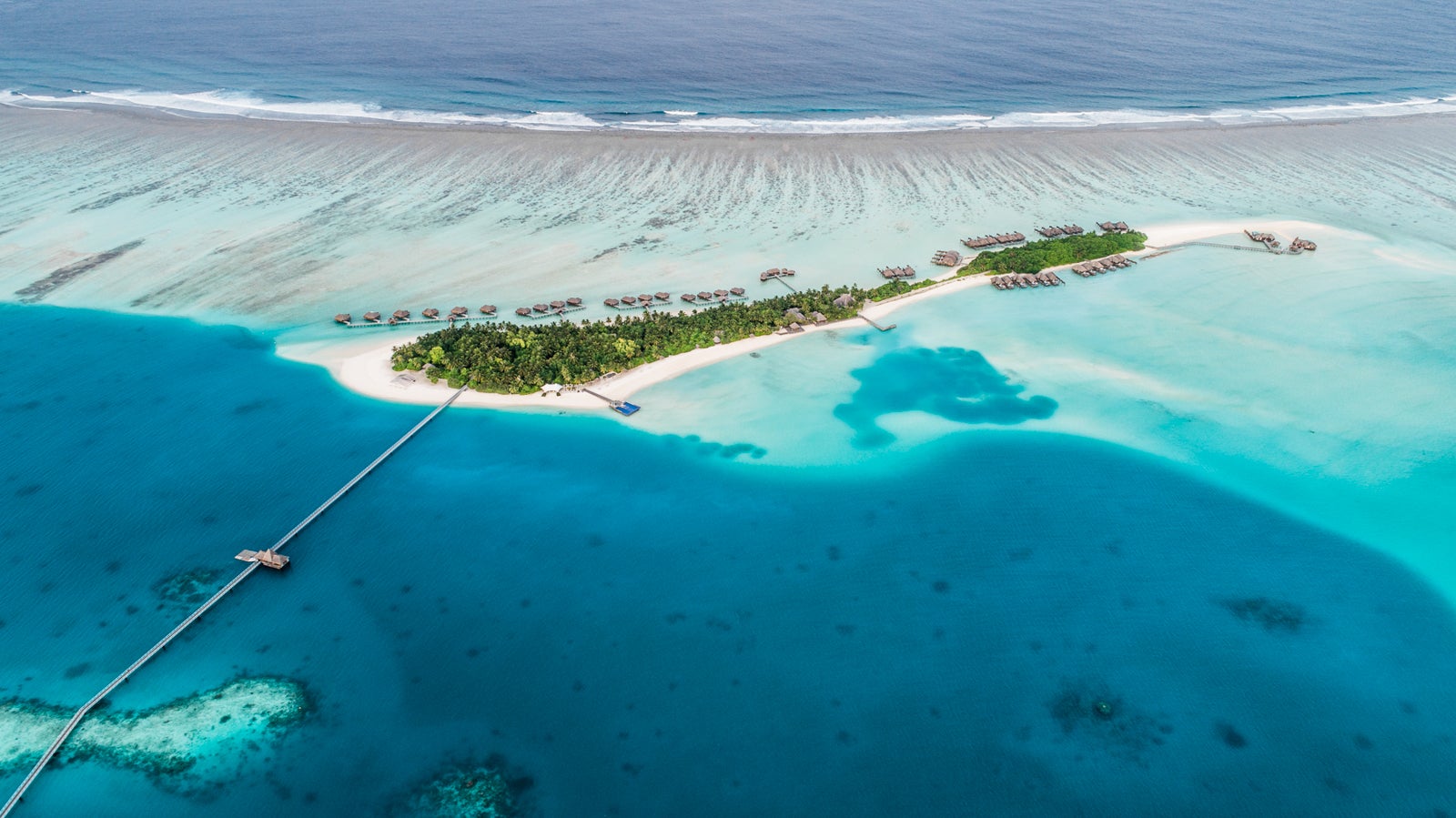Aerial shot of an island in the Maldives
