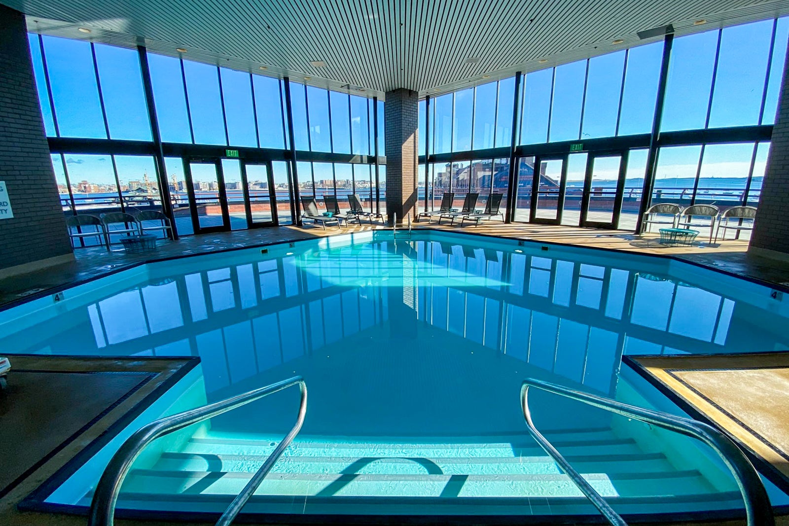 An indoor hotel pool