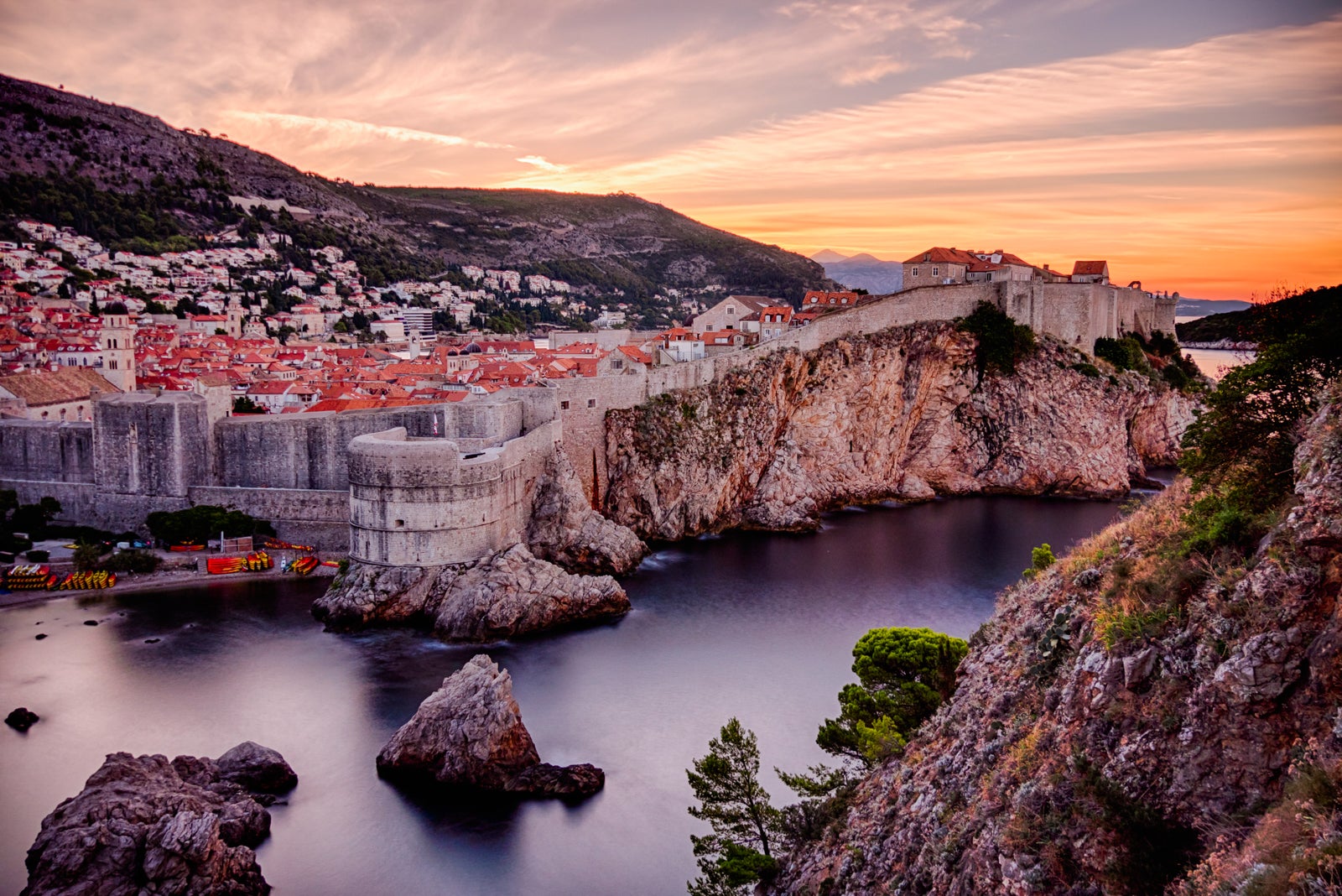 Cityscape of Dubrovnik with city walls