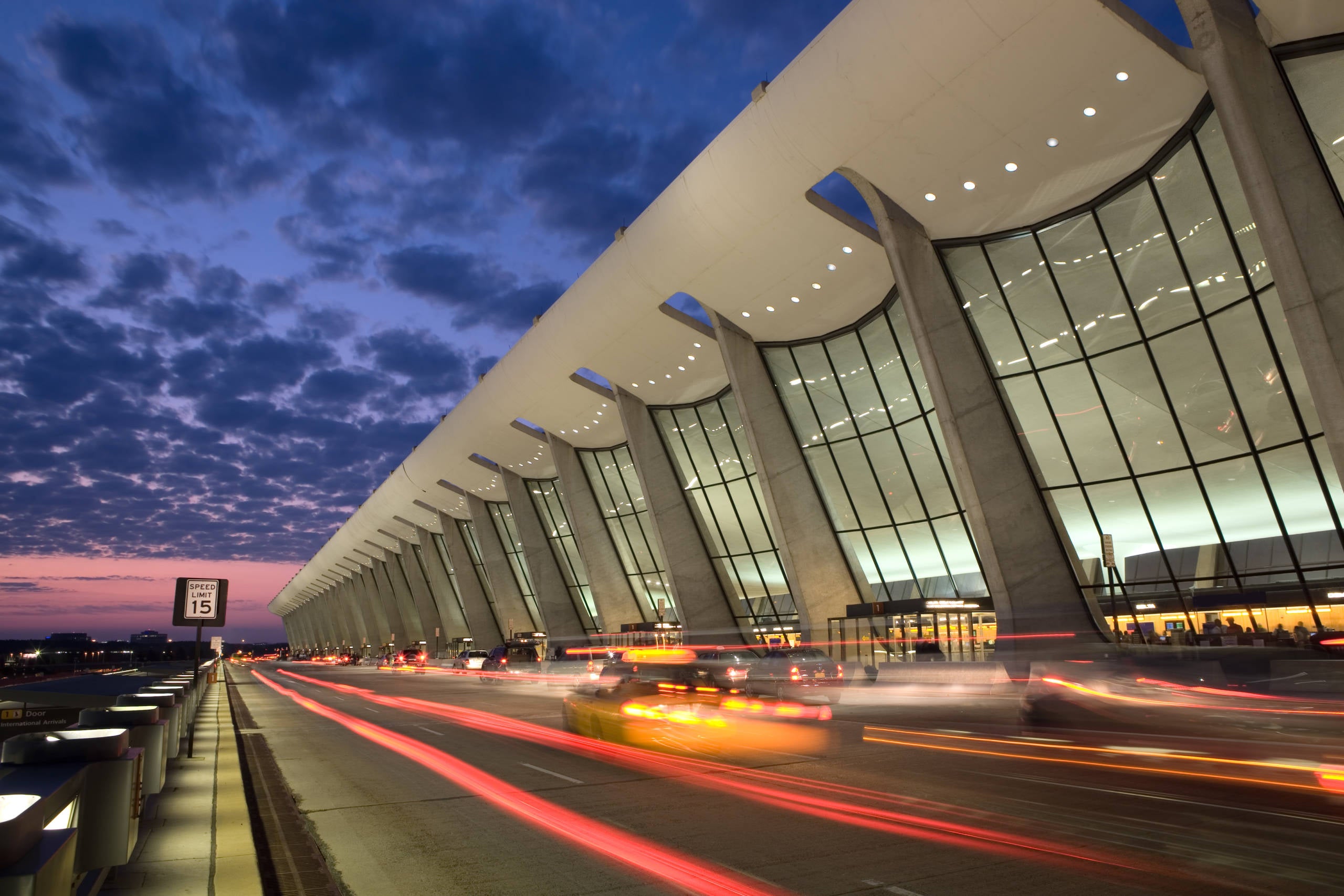 Entrance to Washington Dulles Airport at sunrise
