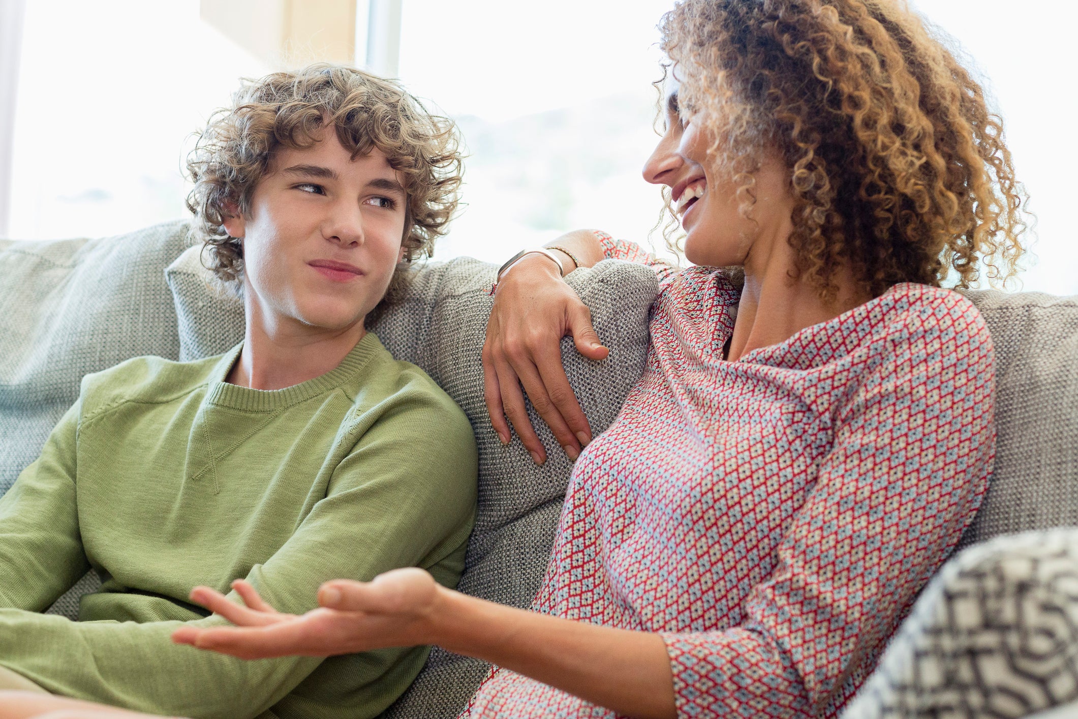 mother and son talking