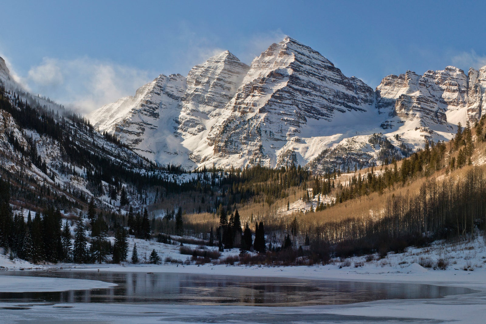 Winter in the Maroon Bells, Elk Range, Colorado.