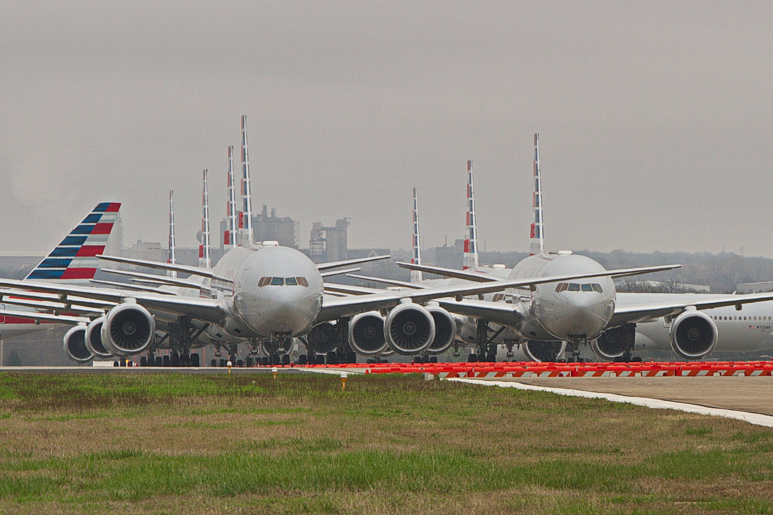 American Airlines planes parked after coronavirus