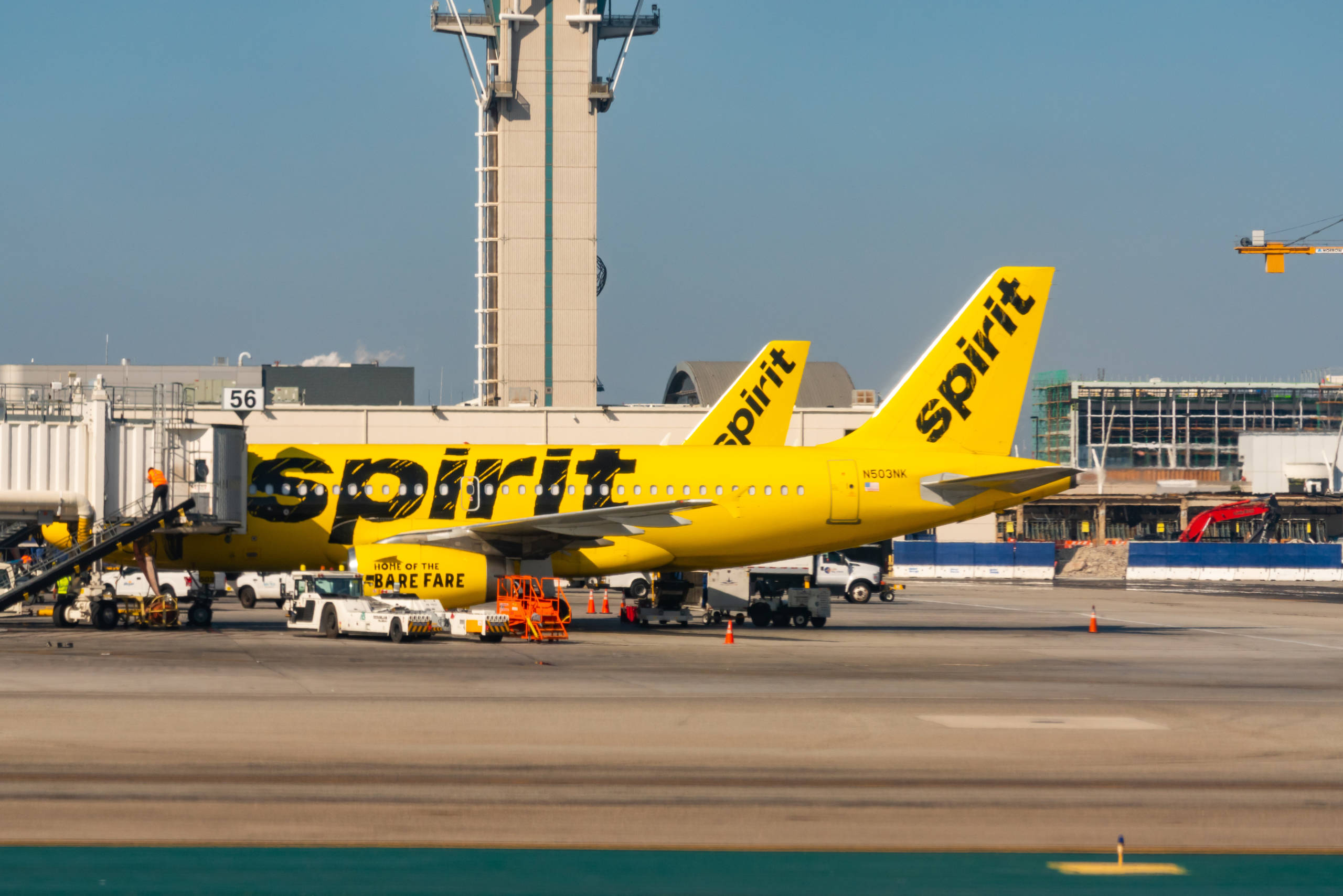 Spirit Airlines aircrafts seen at Los Angeles International