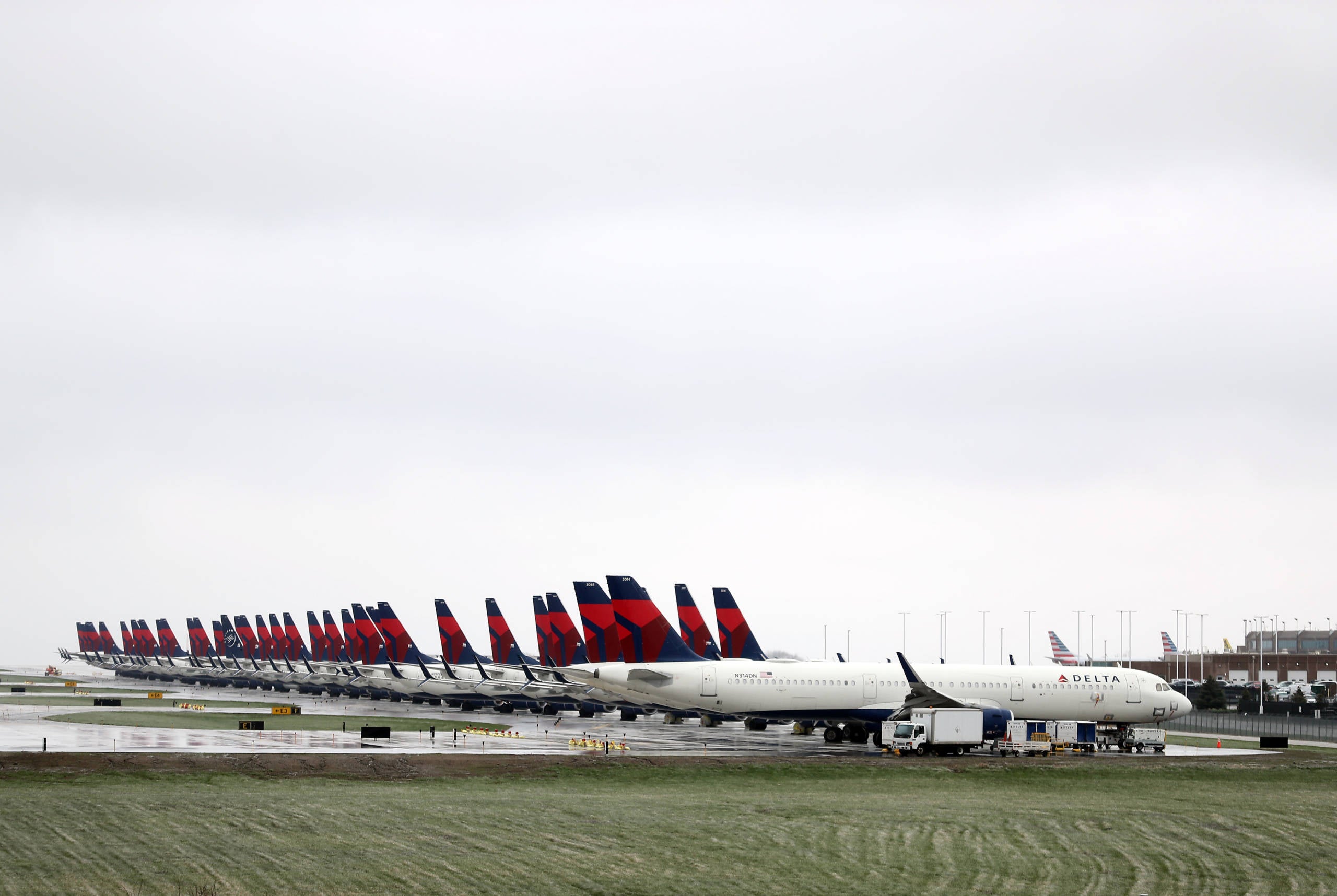 Delta Planes Sit Idle At Kansas City International Airport