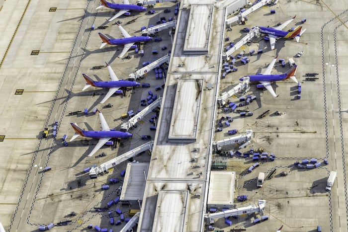 Southwest planes at MDW from the sky