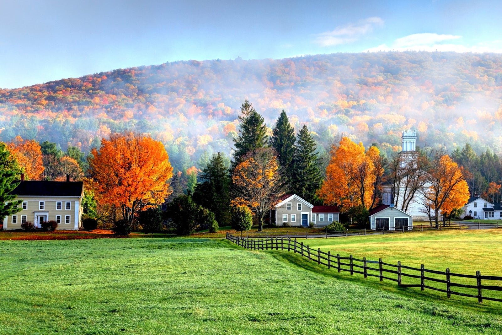 Autumn mist in the village of Tyringham in the Berkshires