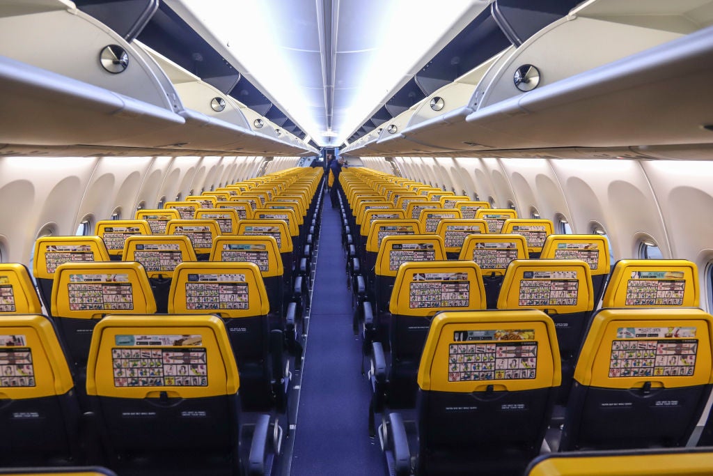 The new Boeing Sky Interior cabin of Ryanair. the aircraft