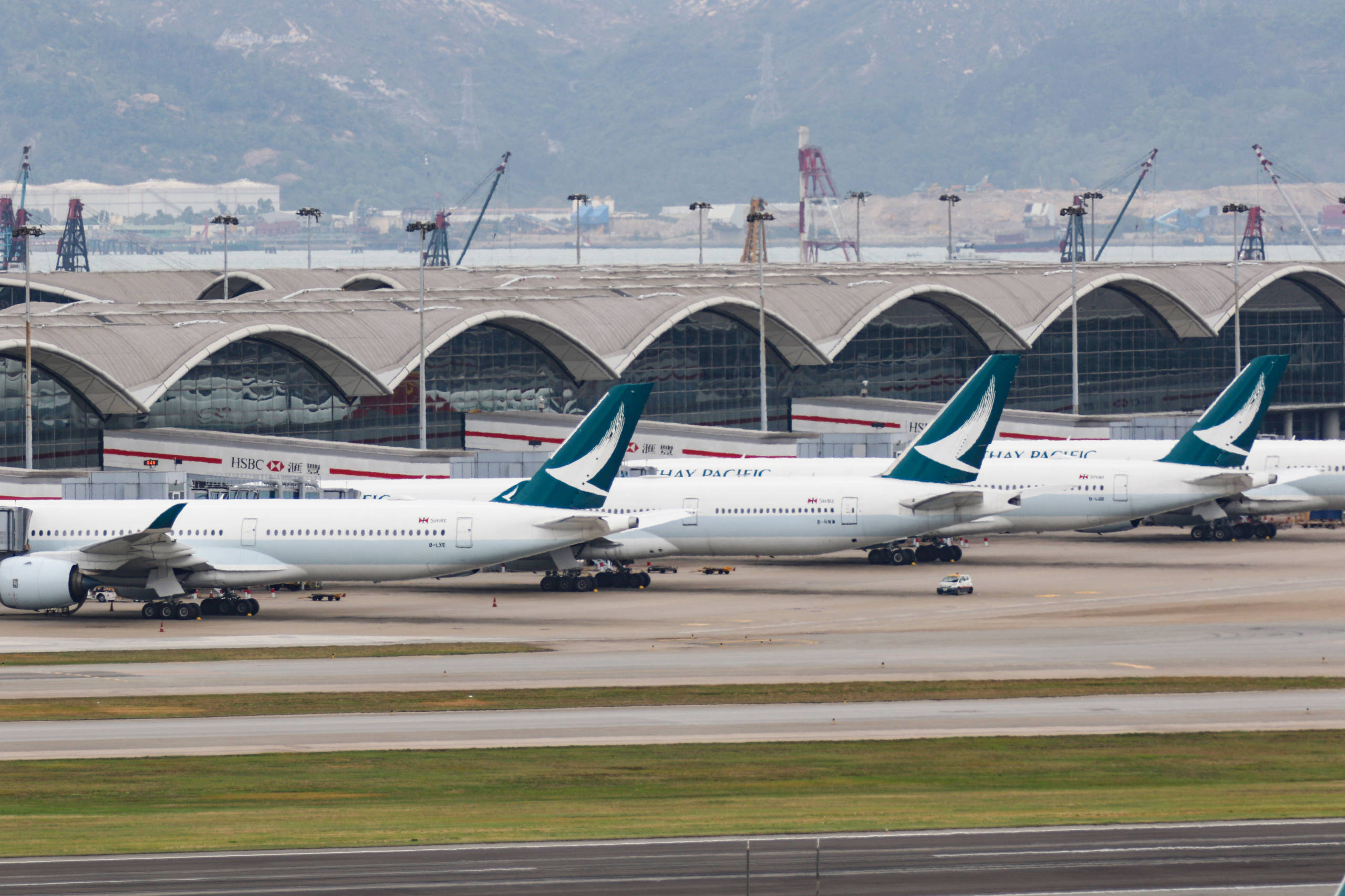 Cathay pacific  aircrafts seen parked at the Hong Kong