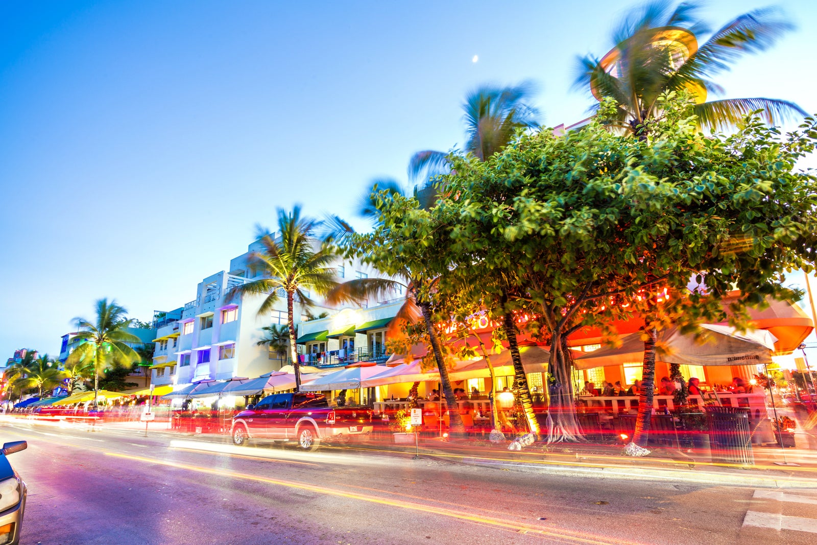 Ocean Drive night scene at South Beach, Miami, USA