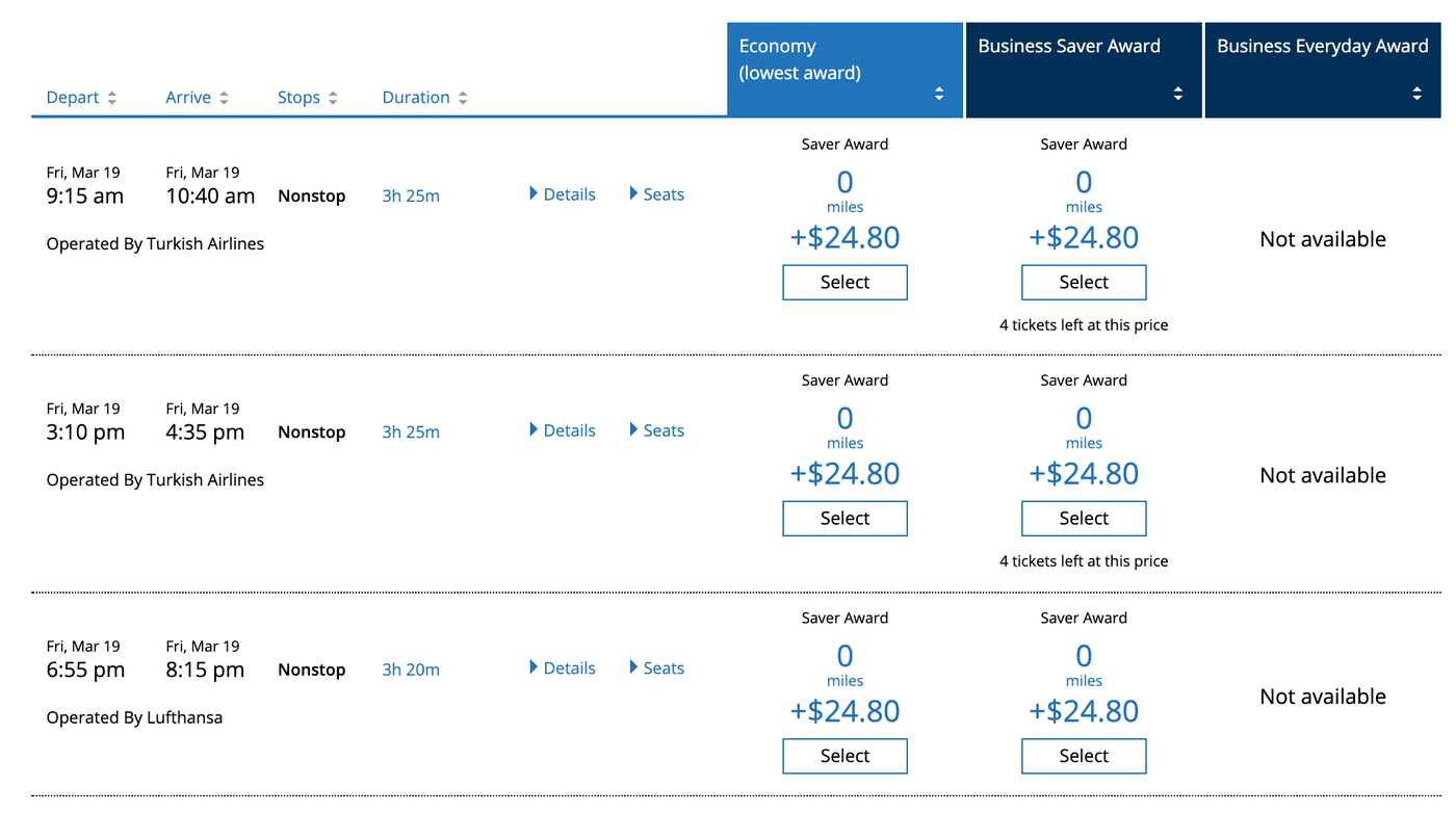 Book Turkish Airlines businessclass awards to Istanbul for 2021