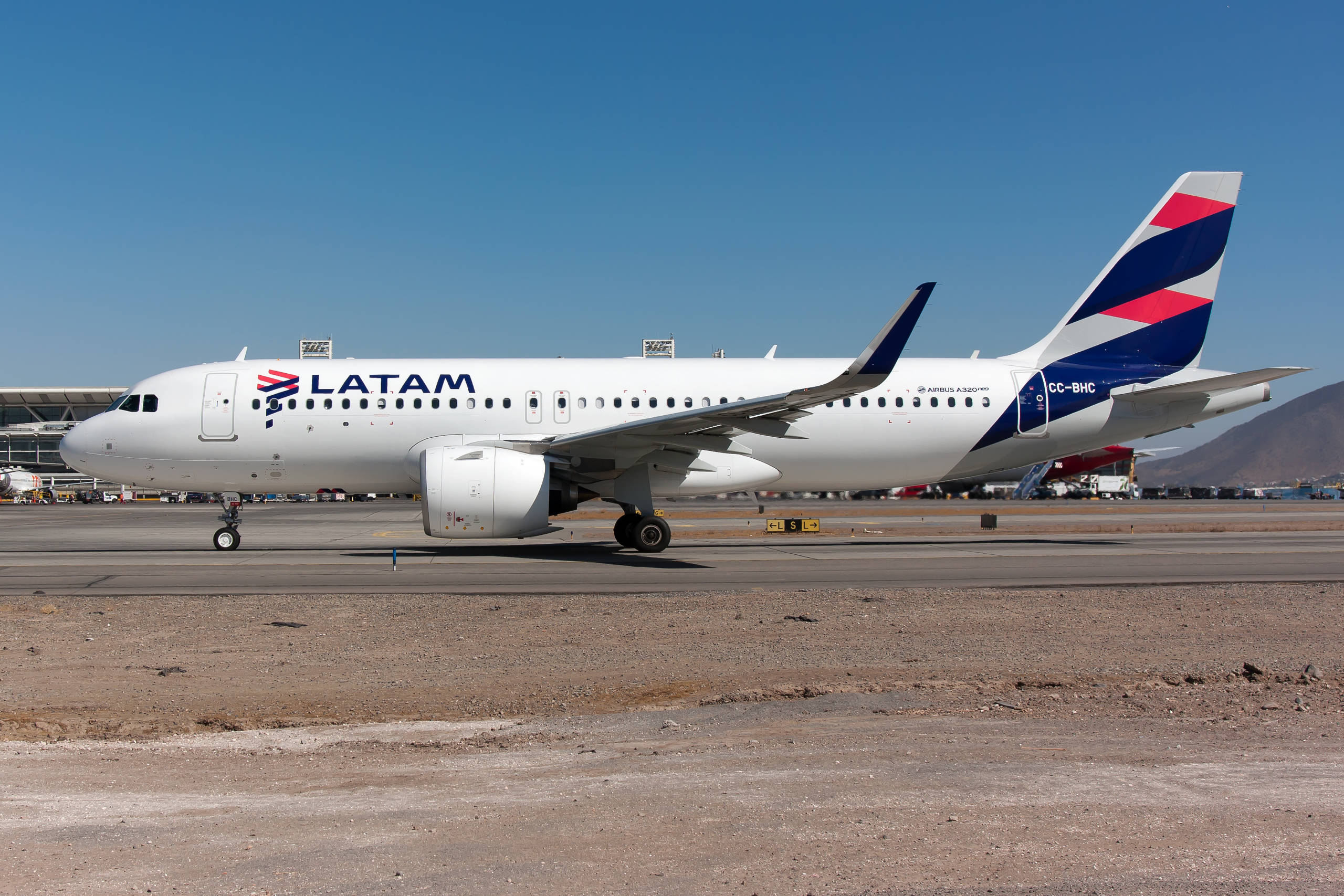 LATAM Airlines Airbus 320 NEO taxiing seen at the Santiago