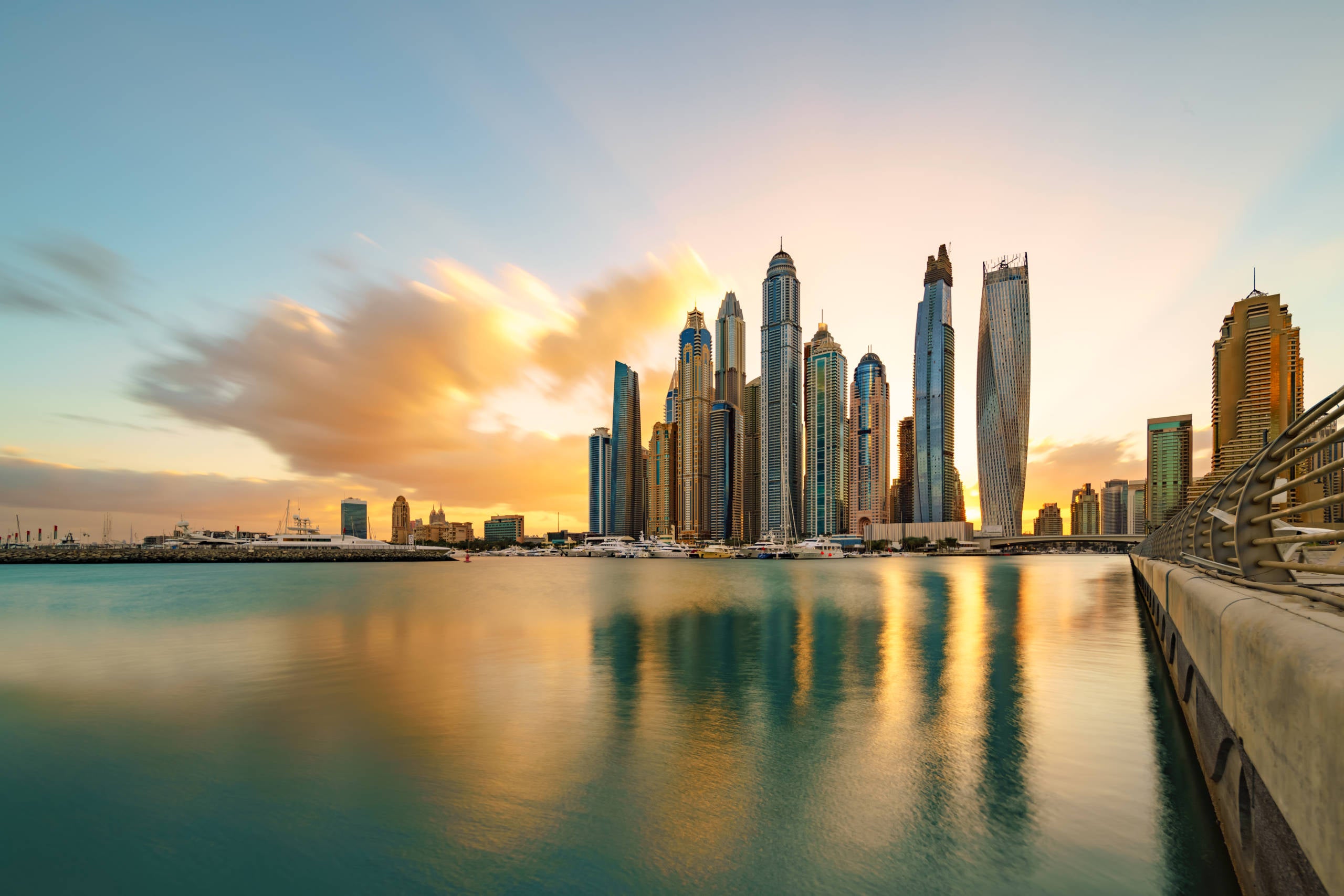 Dubai Marina Skyline Sunlight