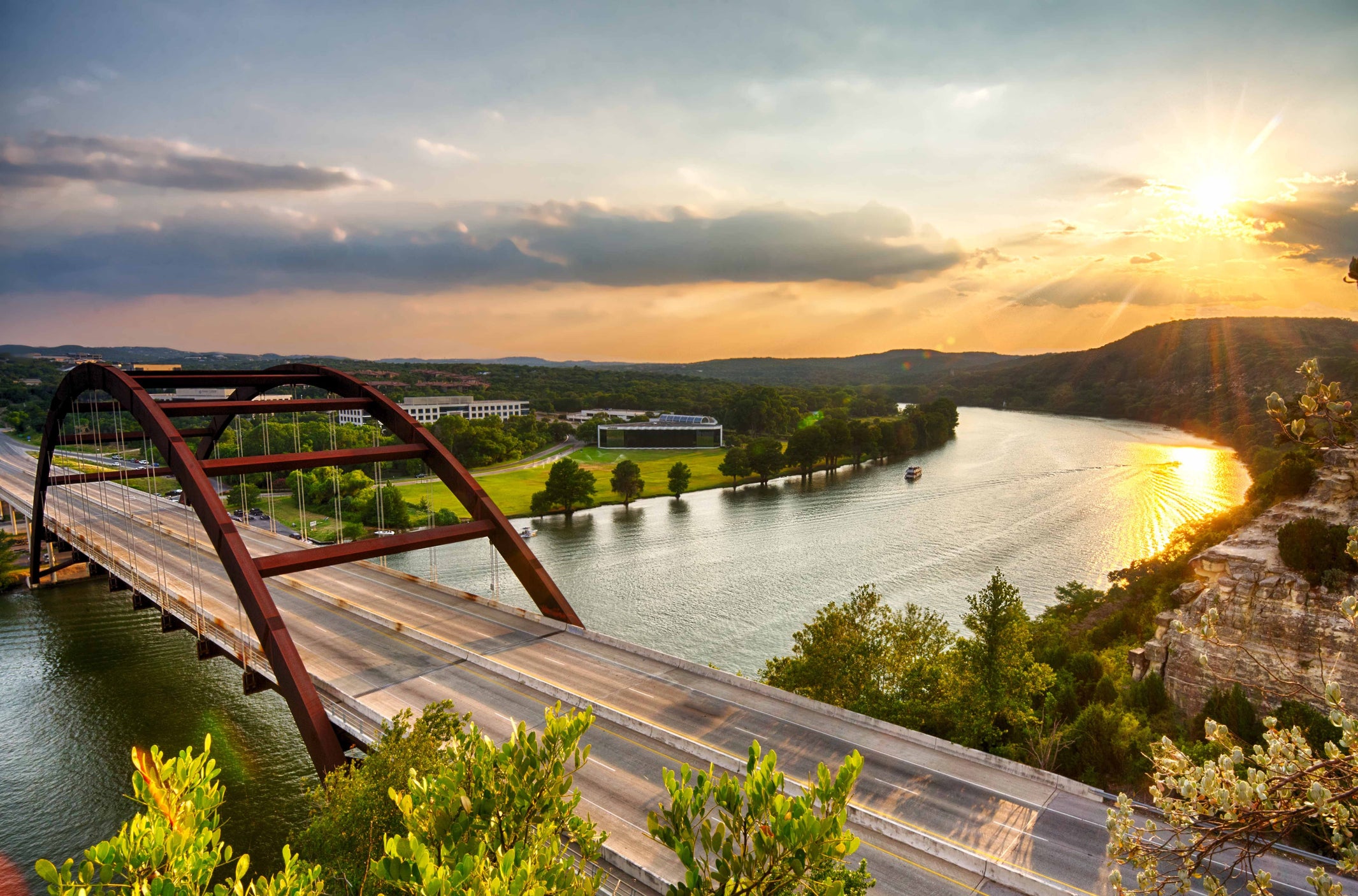 Pennybacker Bridge at sunset, Austin, Texas, USA