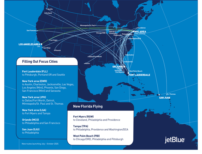 JetBlue announces 30 new routes as leisure travel ticks up