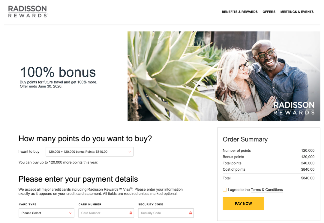 Buy Radisson Rewards points for as low as 0.35 cents per point Is it