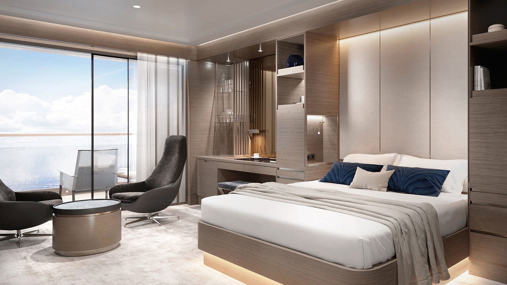 Featured image by Ritz-Carlton Yacht Collection Evrima cabin