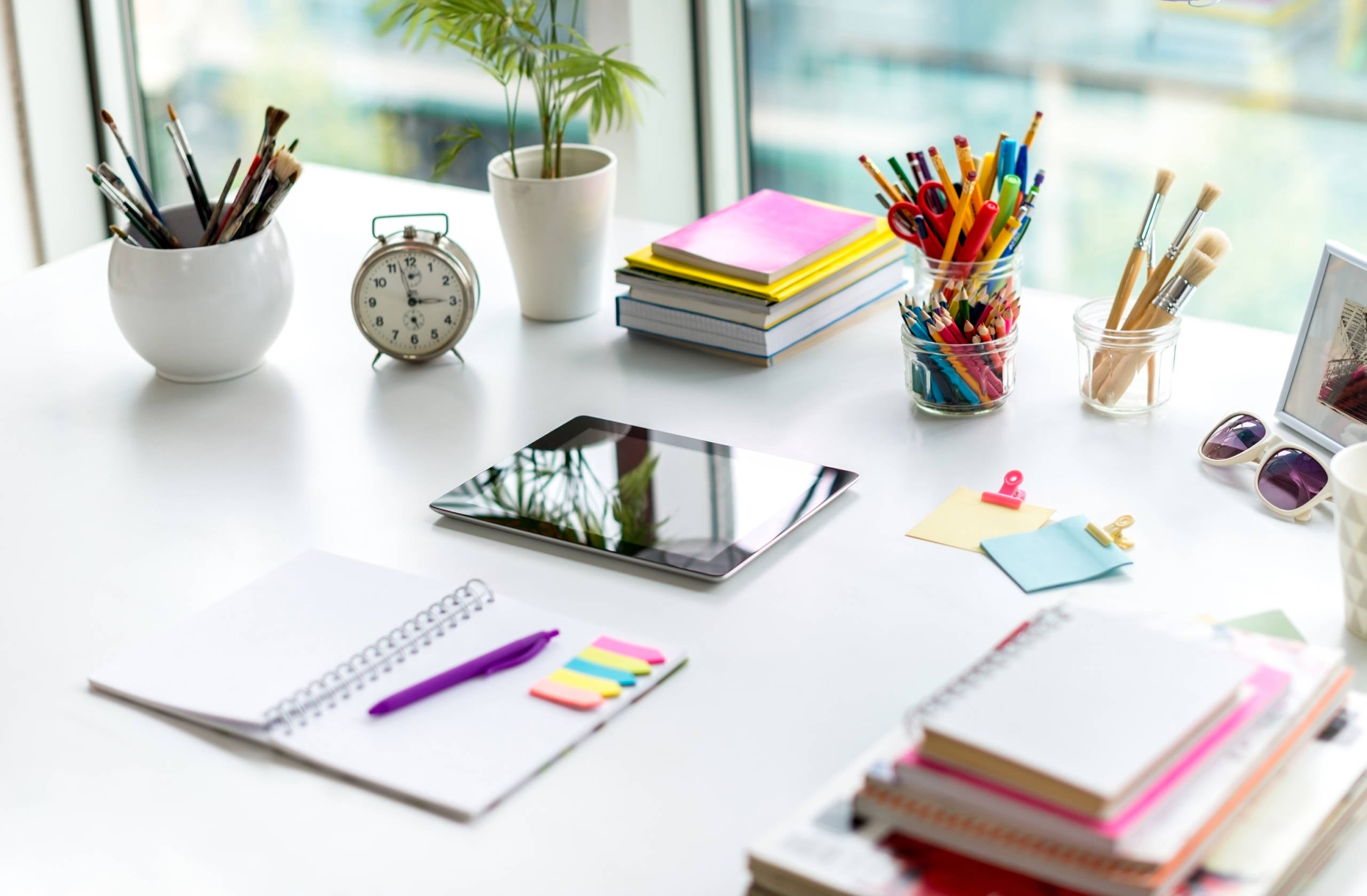 desk with school supplies