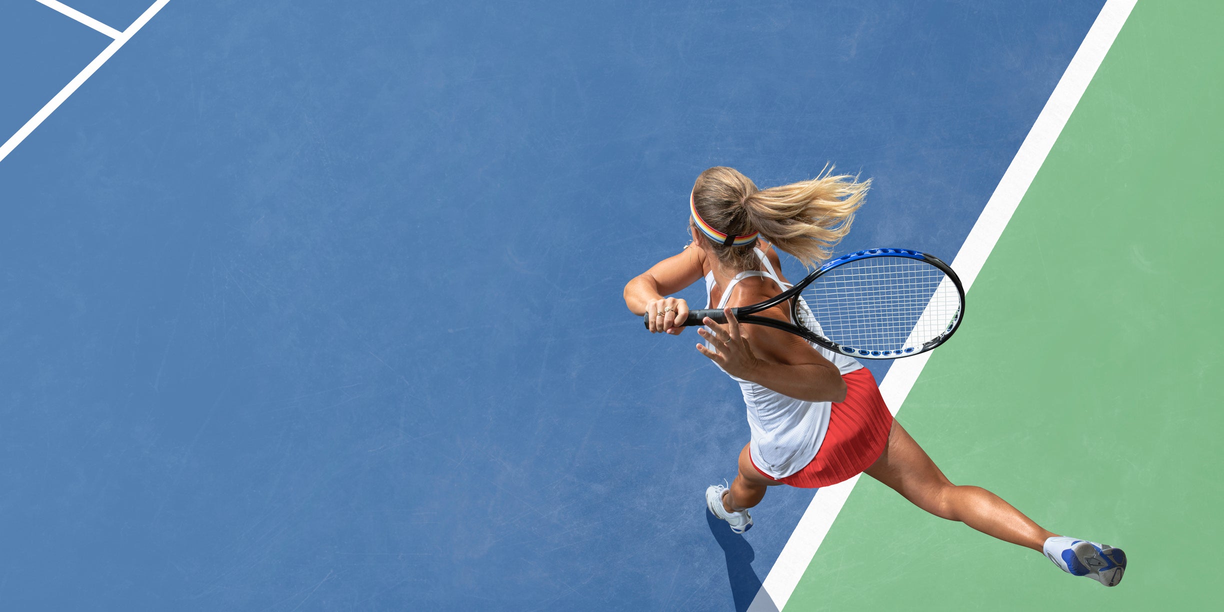 Abstract Top View Of Female Tennis Player After Serve