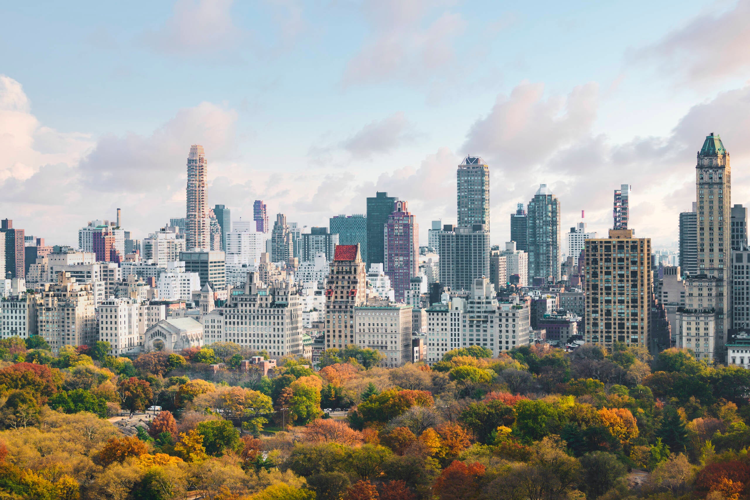 High angle view of Upper West Side Manhattan skyline and Central Park, New York City