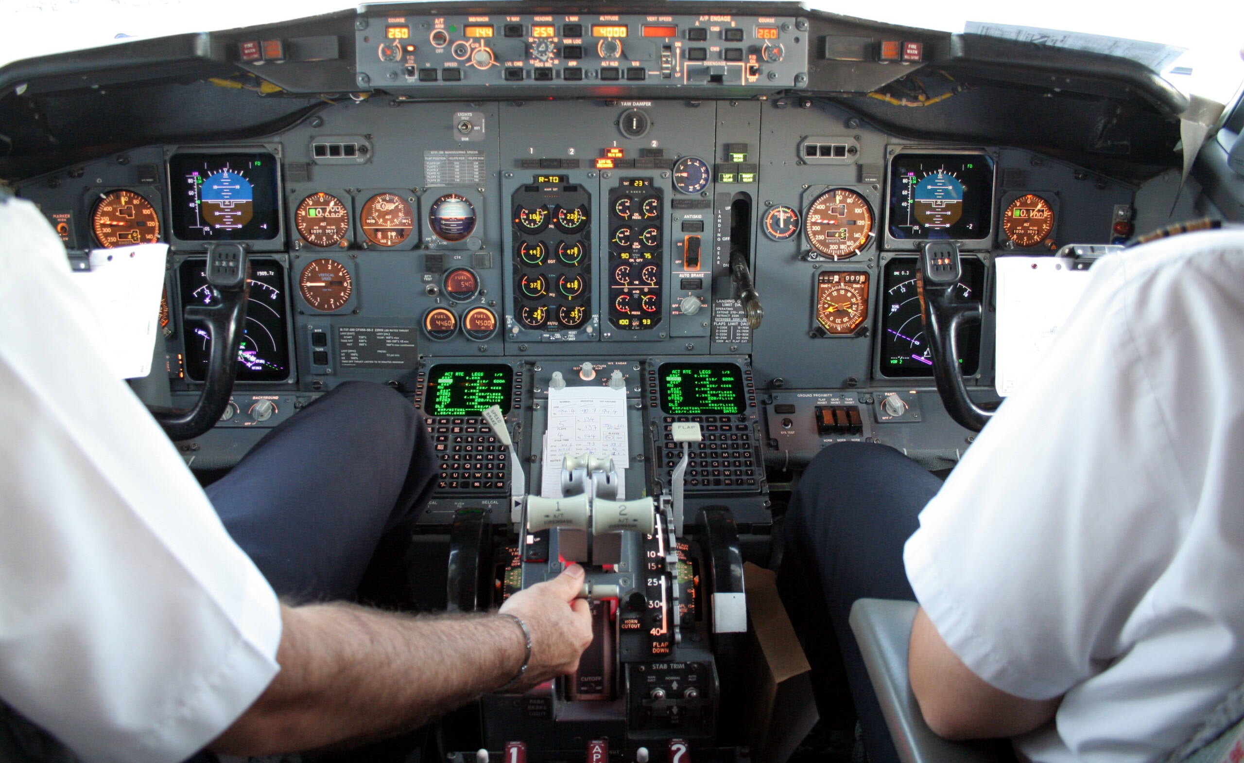 Captain and Co Pilot in Cockpit preparing for Take Off