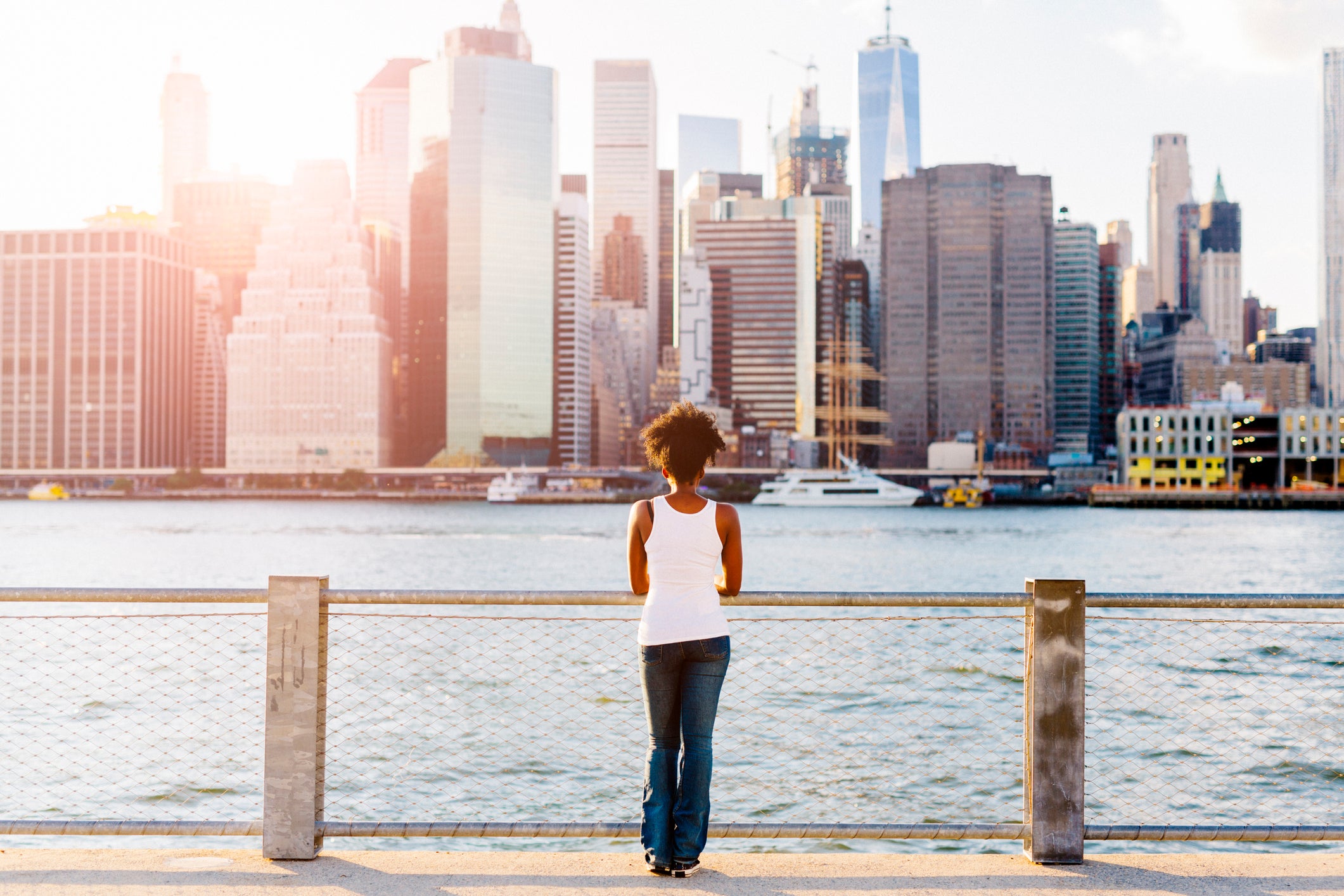 New York skyline black woman