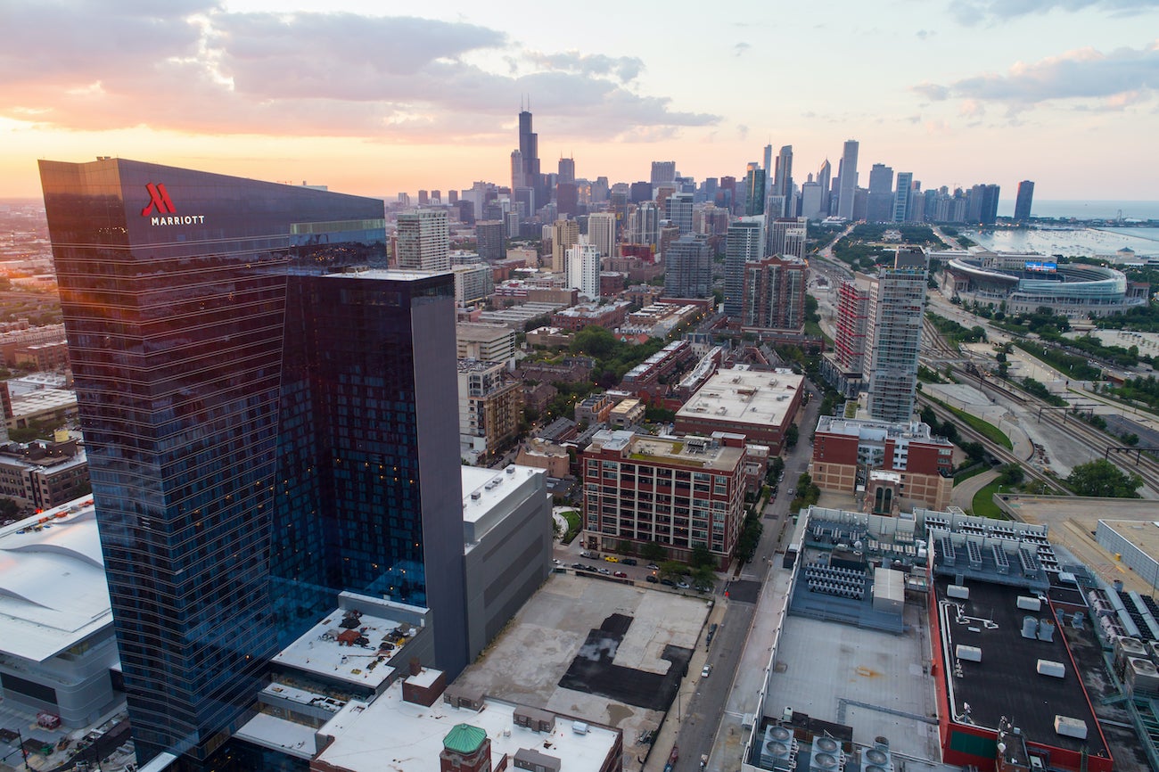 Marriott Marquis in Downtown Chicago as seen from the sky