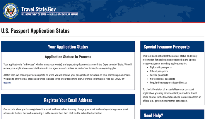 travel passport status