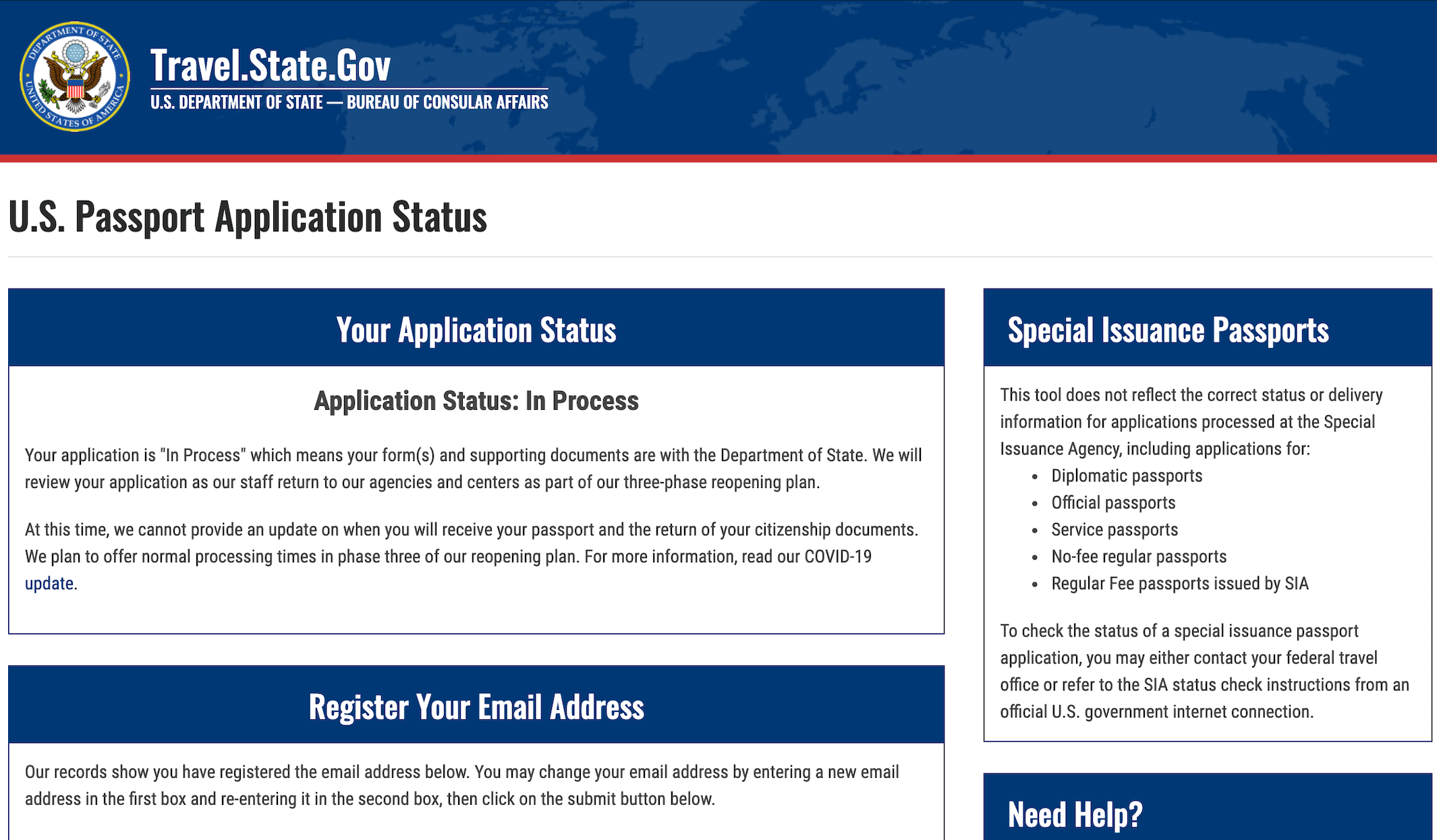 us travel passport status