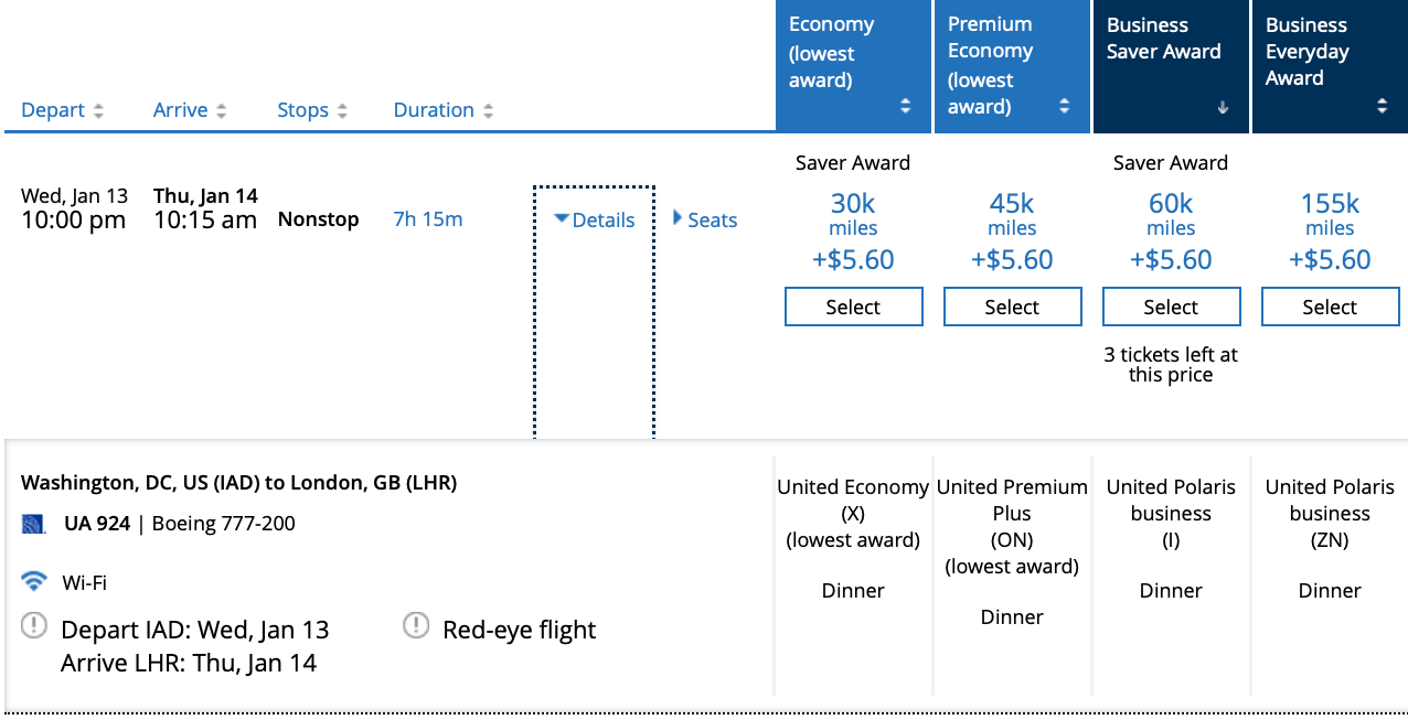 United Airlines Redeem Miles Chart