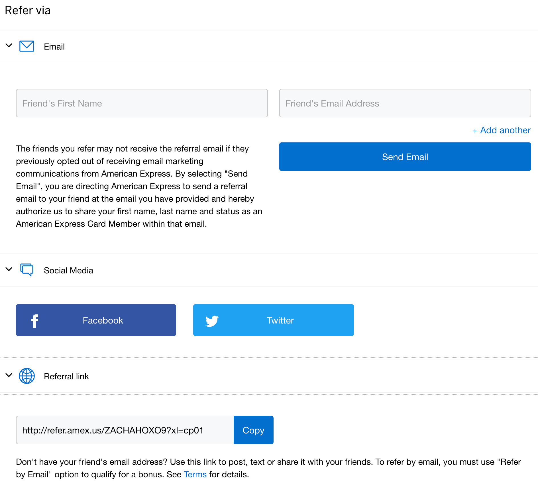Check to see how many Amex points you can earn for referring a friend
