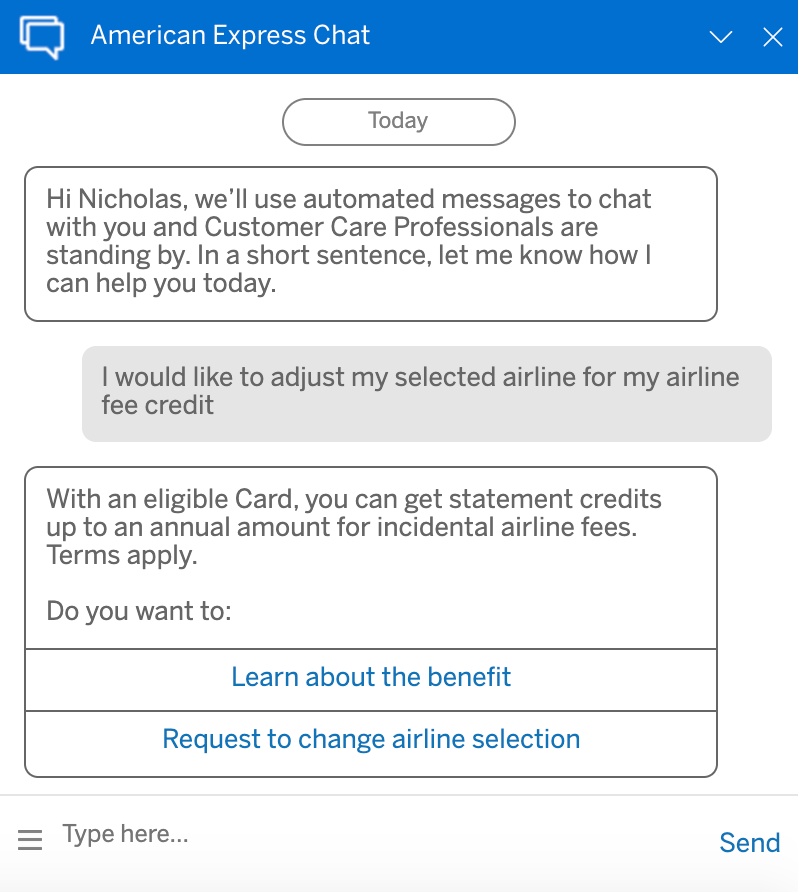 Online chat with American Express