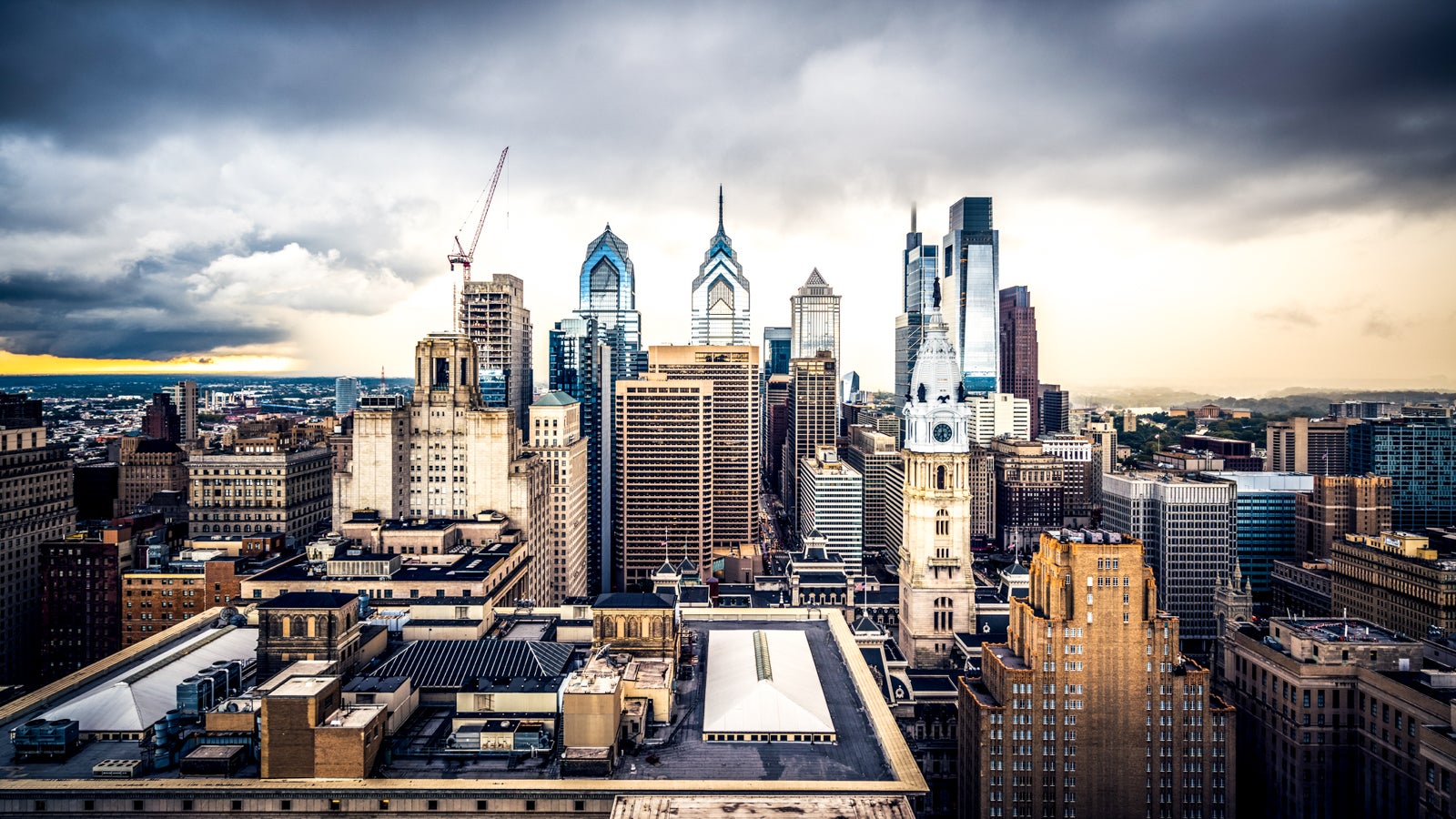 Elevated view of Philadelphia skyline