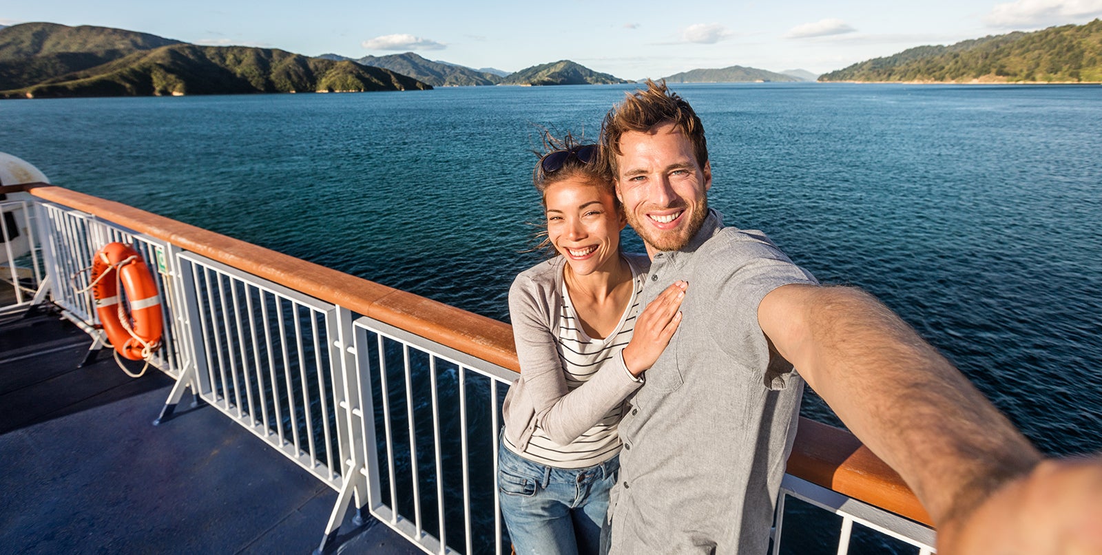 cruise ship deck couple selfie
