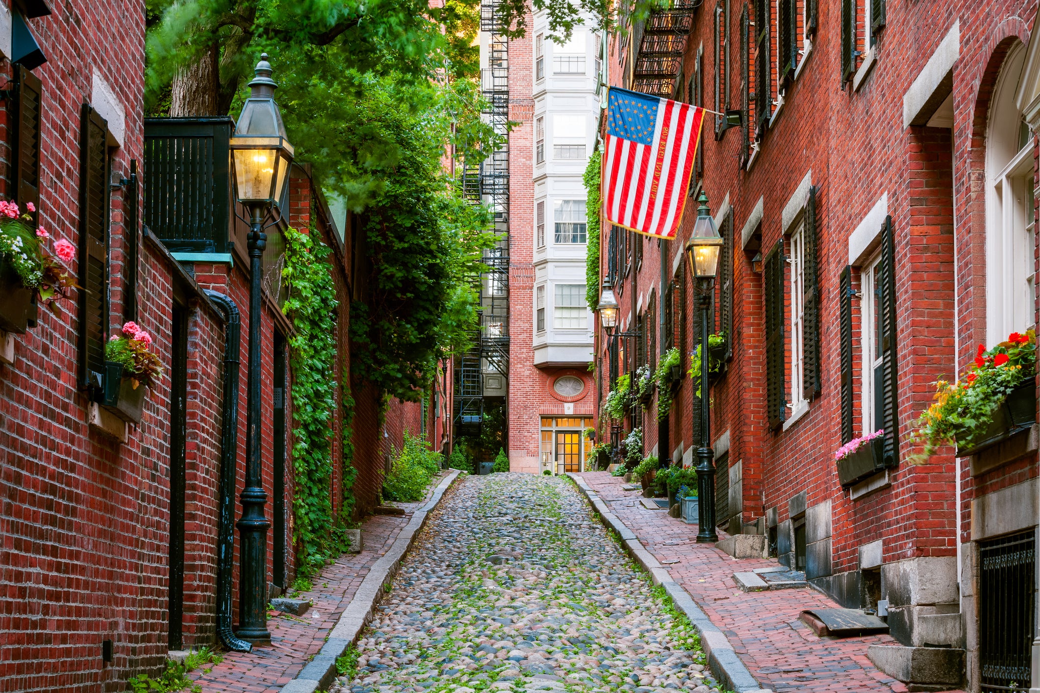 Red Brick, Acorn Street, Boston, Massachusetts, America