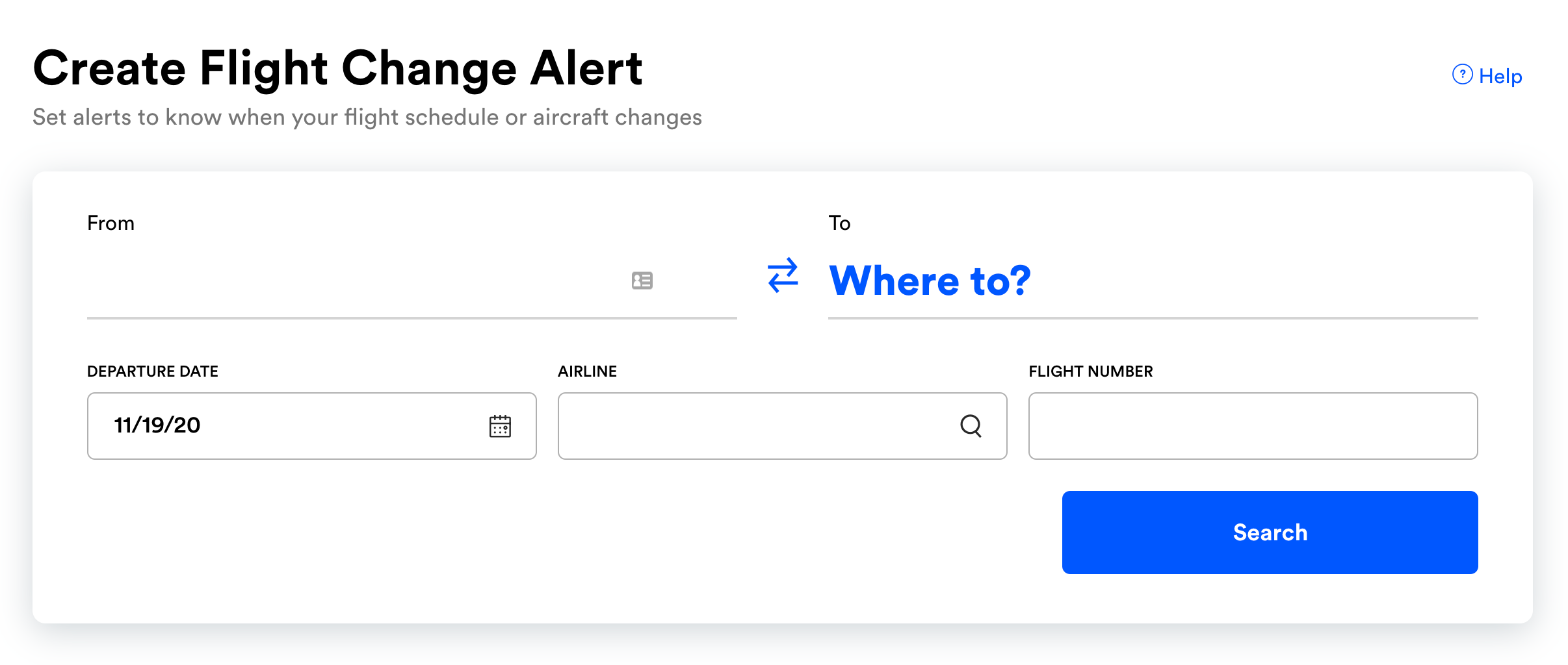 The flight change alert page on ExpertFlyer
