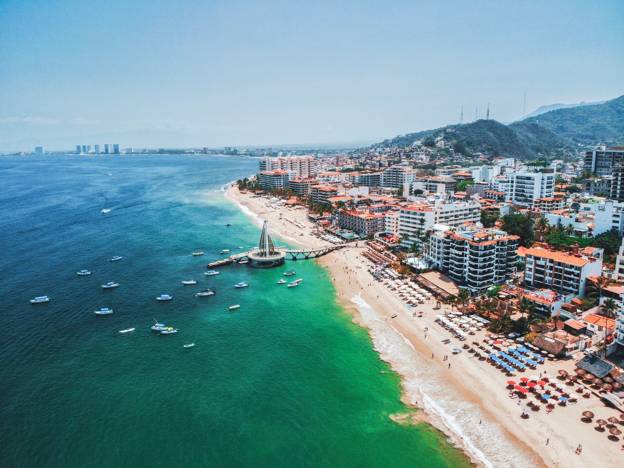 High Angle View Of Sea And Buildings Against Sky in Puerto Vallarta, Mexico