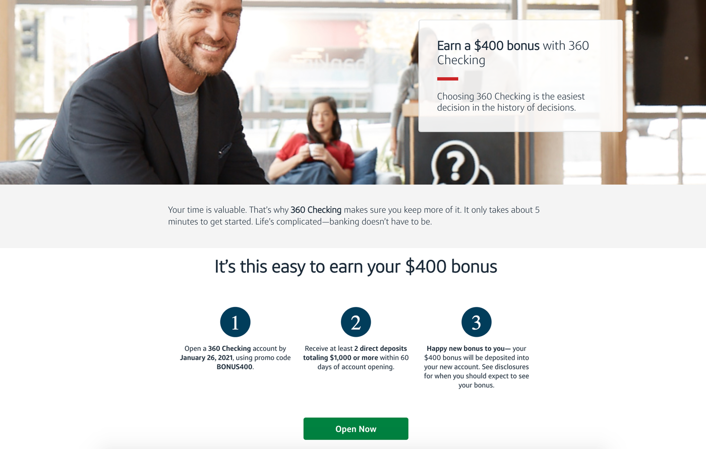 3 easy steps to a 400 checking account signup bonus