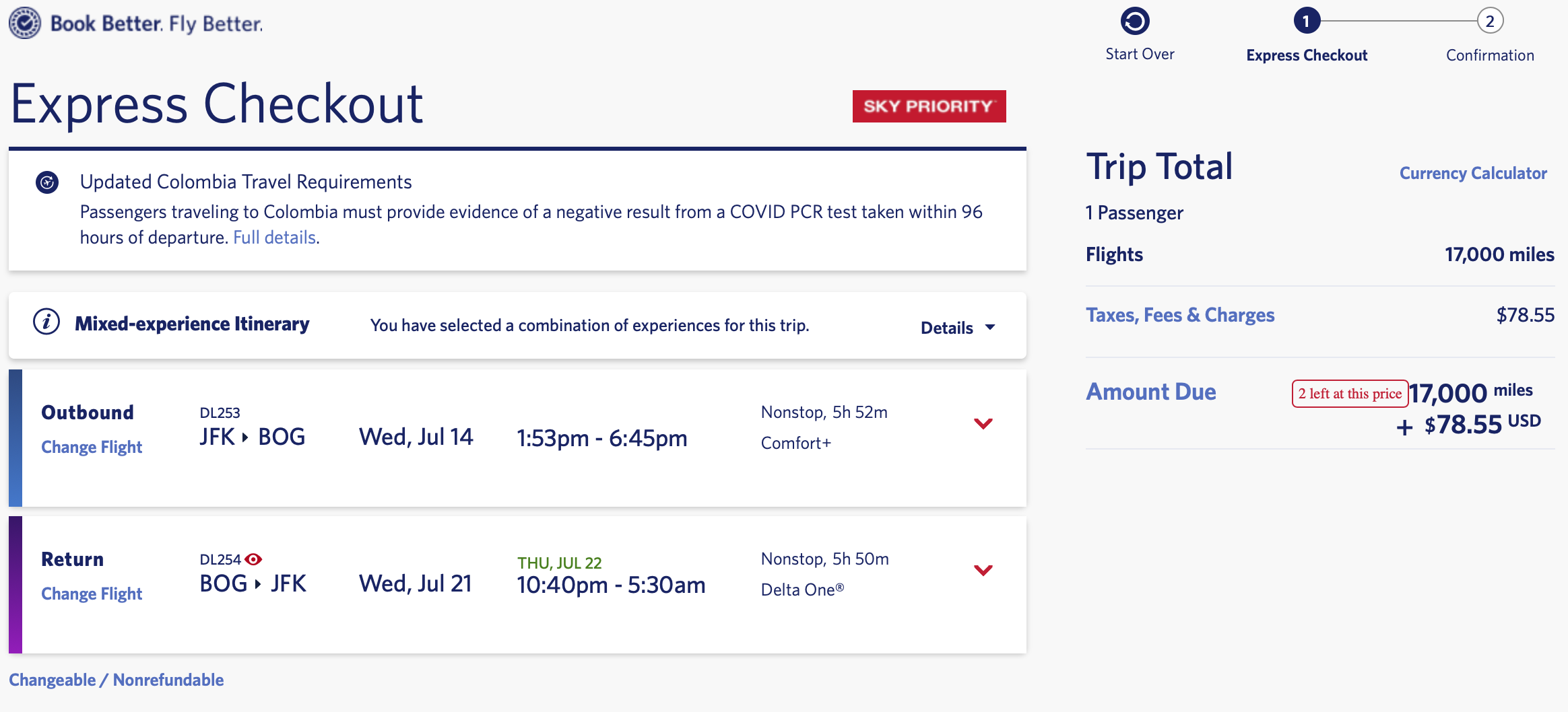 Fly to Colombia for as low as 5K SkyMiles in Comfort+, 12K in Delta One