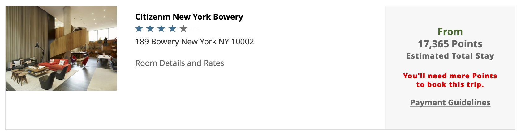 Booking CitizenM Bowery with Rapid Rewards points