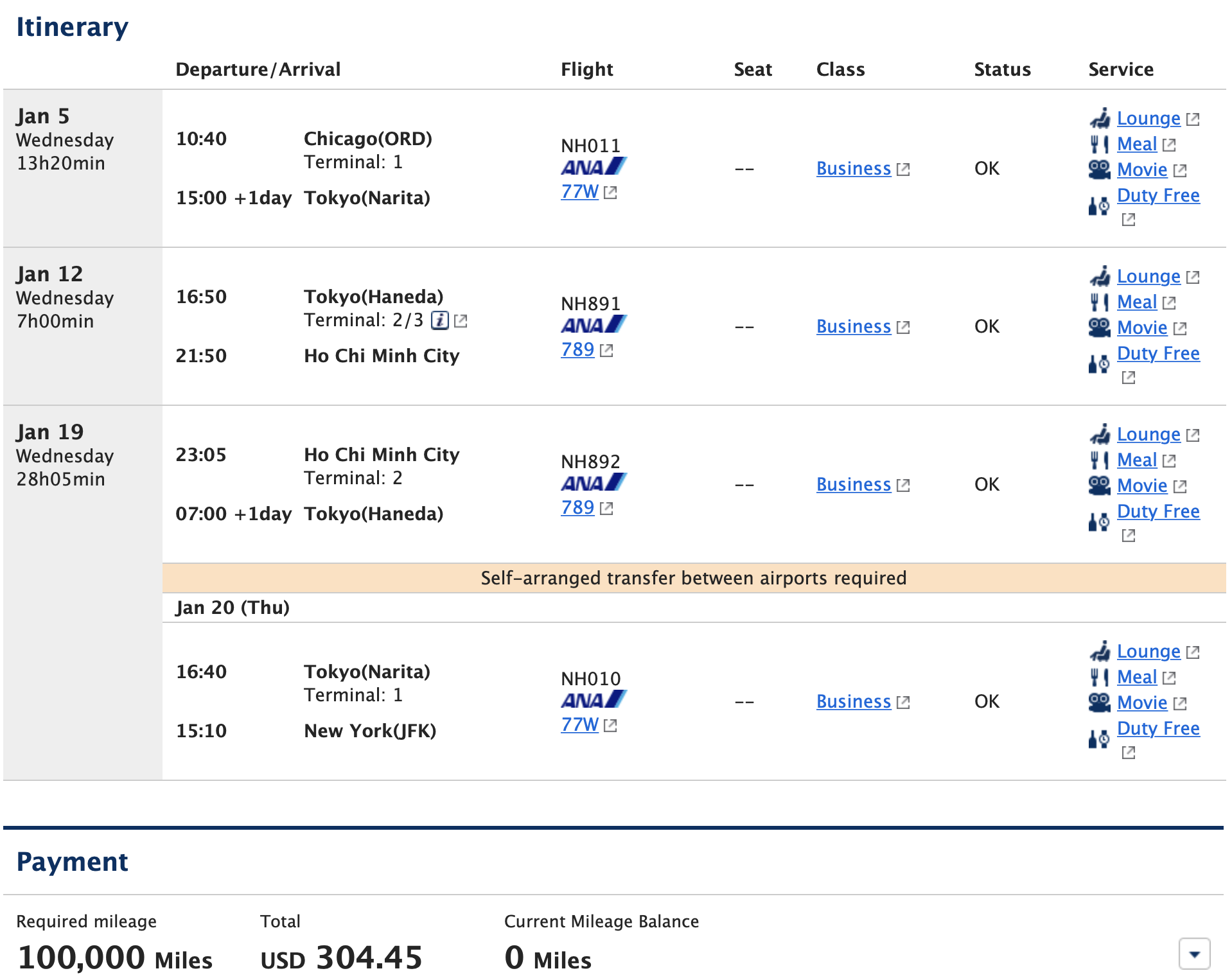 US to Asia 2 Off-Peak ANA Award