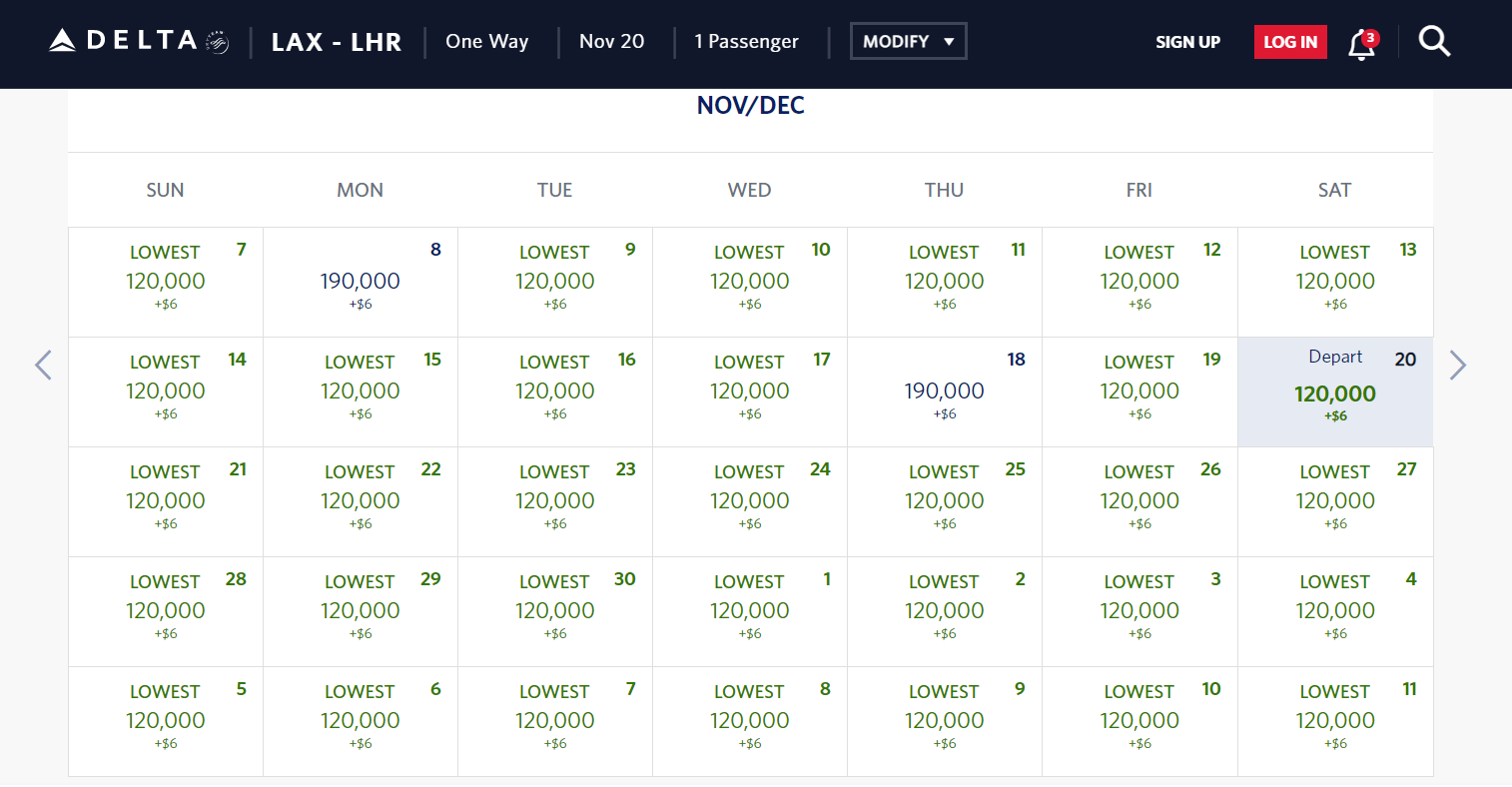 Premium cabin Delta pricing between LAX and LHR
