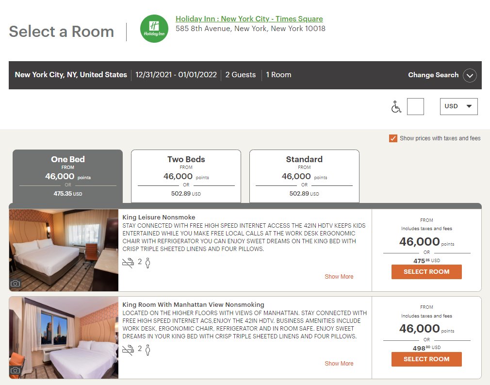 IHG pricing example in New York City