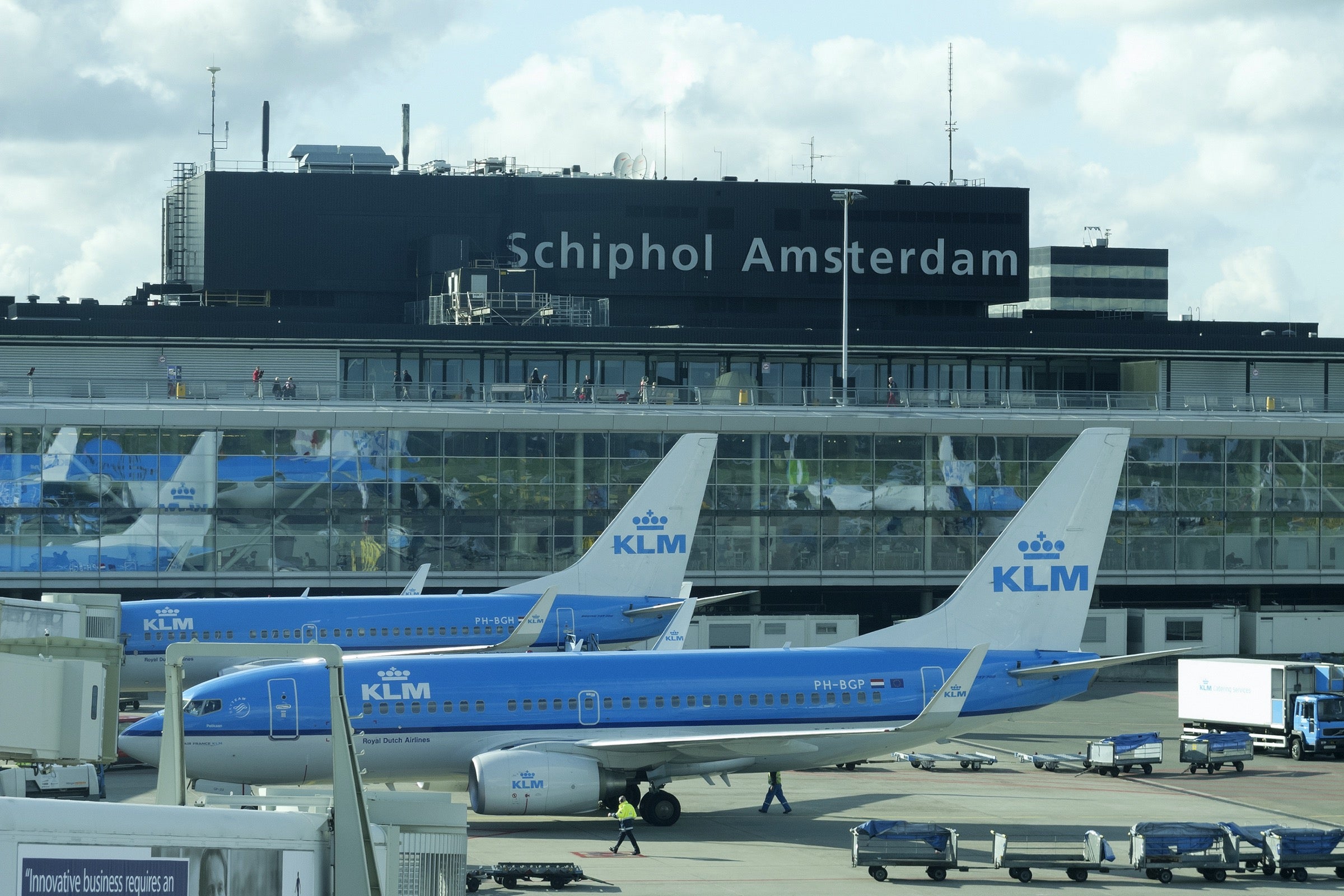KLM airplanes at the gate at Amsterdam airport